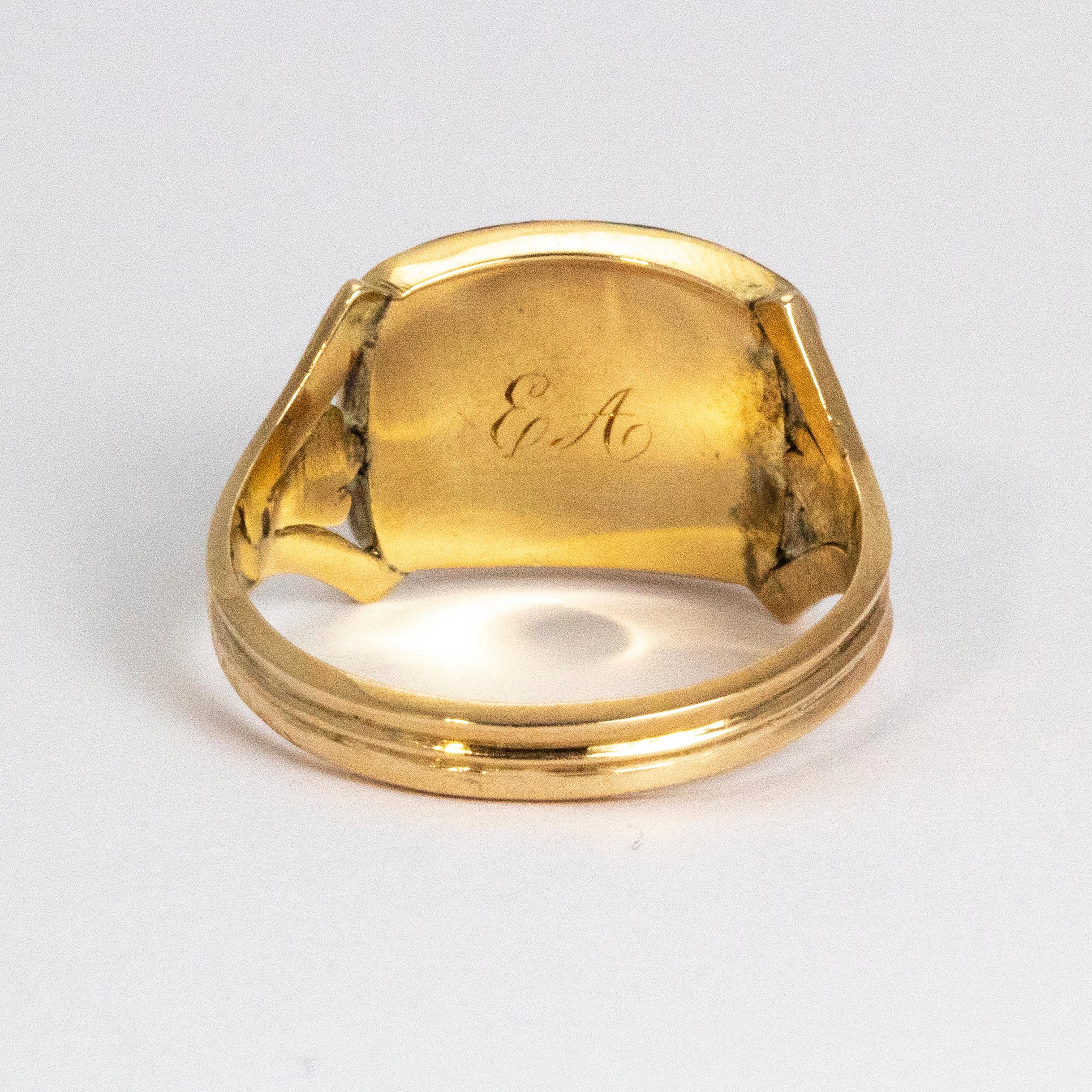 Women's or Men's Mid-19th Century Blue Enamel and Crystal 9 Carat Gold Ring For Sale