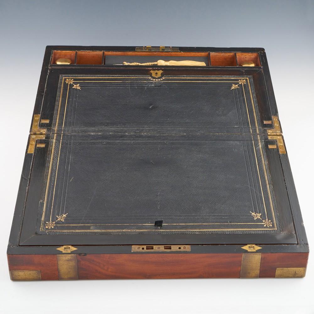 Victorian Mid 19th Century Brass Bound Mahogany Writing Box 