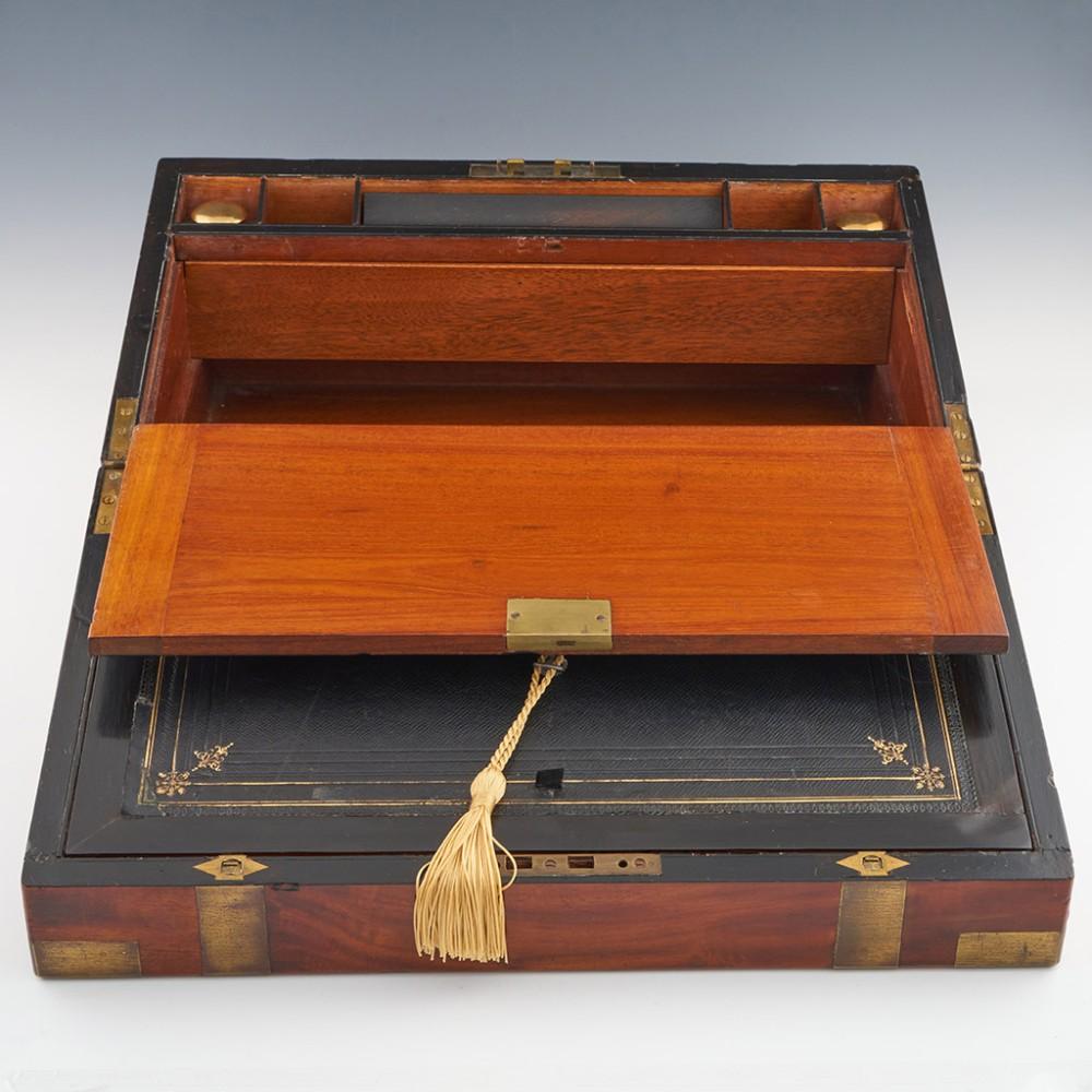 Mid 19th Century Brass Bound Mahogany Writing Box  In Good Condition In Tunbridge Wells, GB