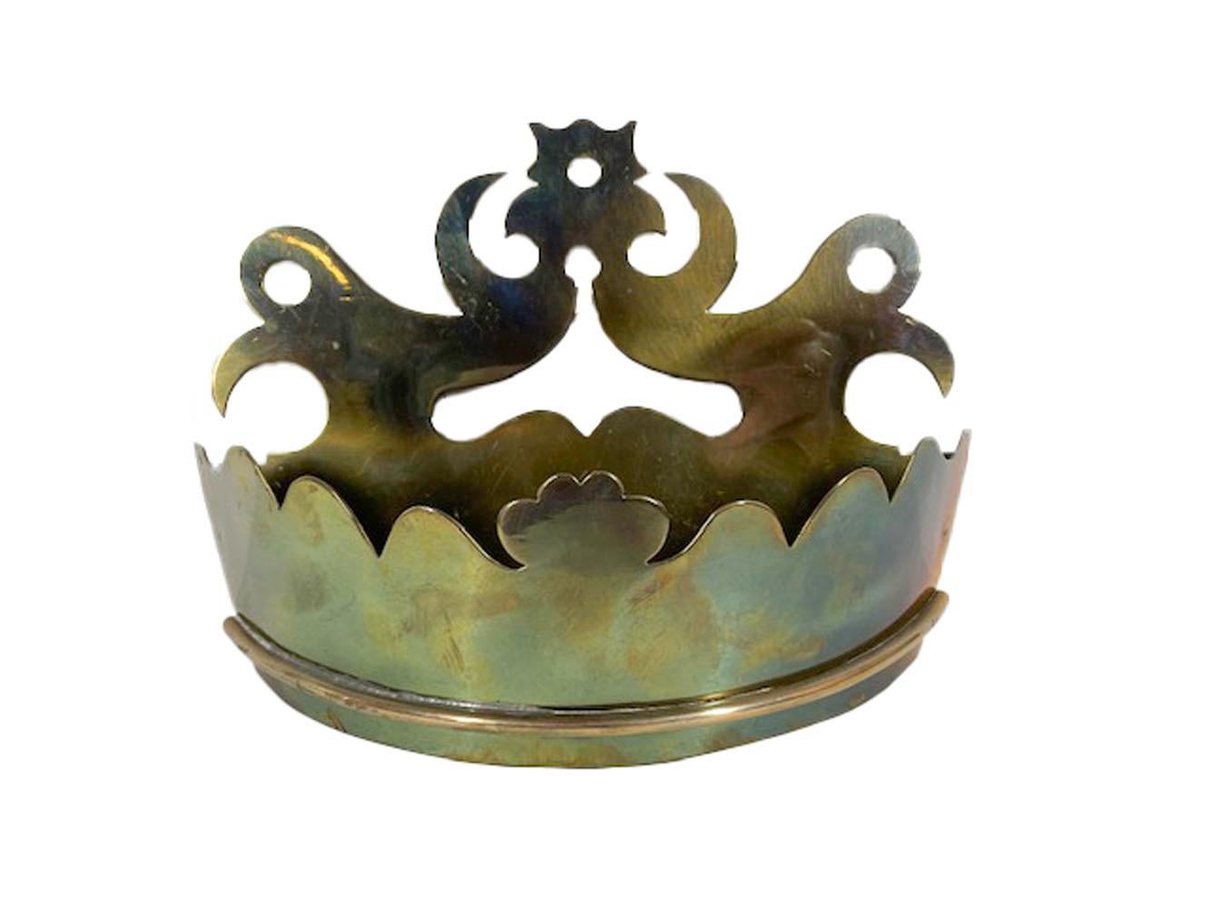 Early Victorian Mid 19th Century Brass Crown-Form Wall Pocket or Tidy For Sale