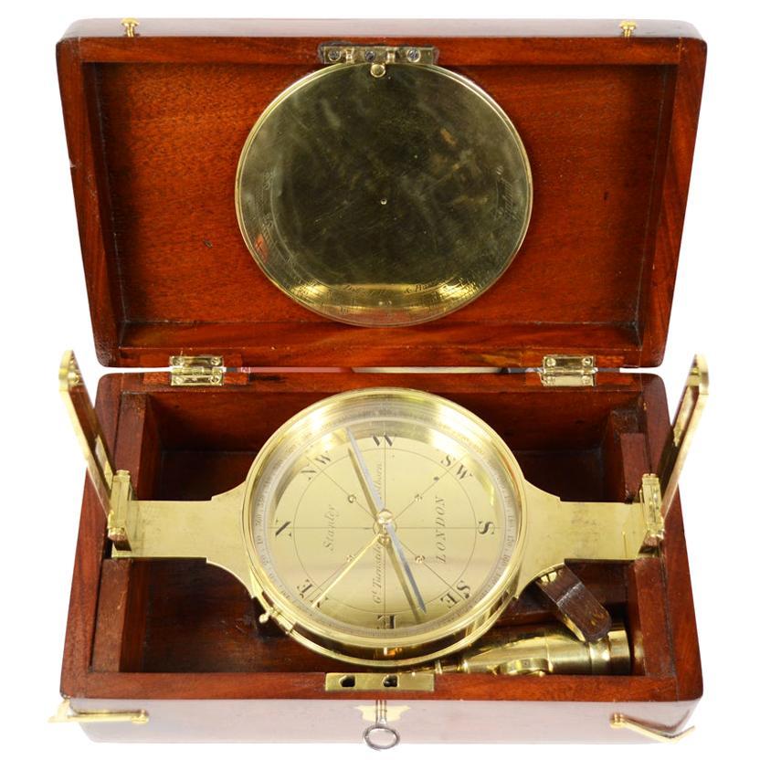 Mid-19th Century Brass Diopter Topographic Antique Compass by Stanley London