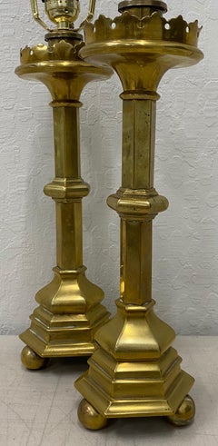 Mid-19th Century Brass Oil Lamps Converted to Table Lamps