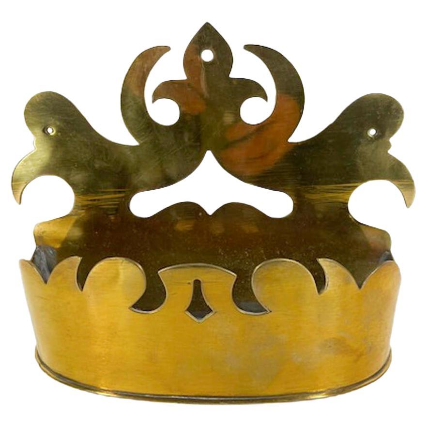 Mid-19th Century Brass Wall Pocket or Tidy of Crown Form For Sale