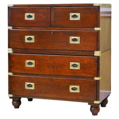 Antique Mid 19th Century British Two Part Mahogany and Brass Mounted Campaign Chest