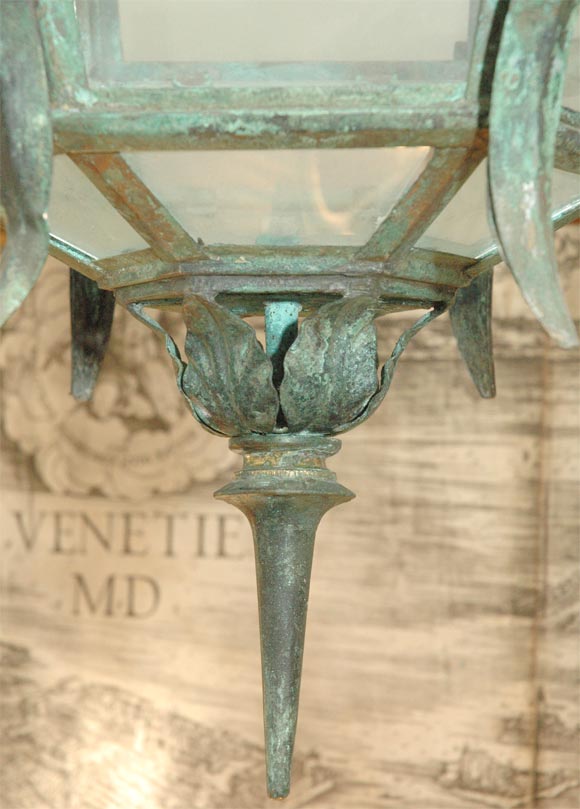 Mid-19th Century Bronze and Glass Hexagonal Hanging Lantern from England 2