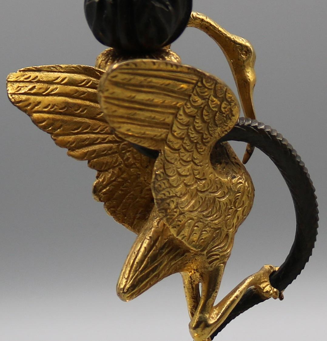 Mid-19th Century Bronze and Ormolu Candlesticks Held by Storks and Serpents In Good Condition In London, GB
