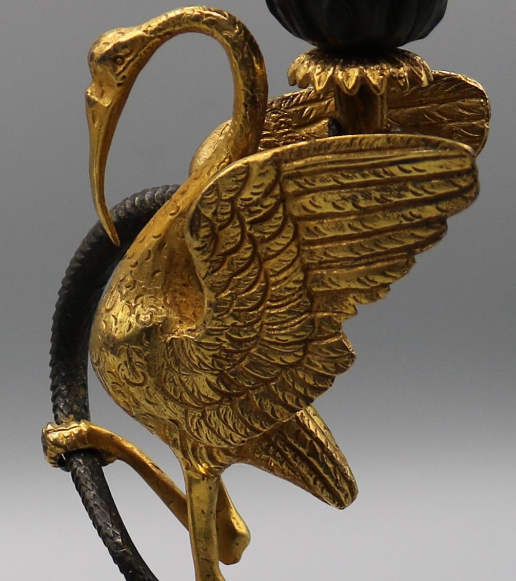 Mid-19th Century Bronze and Ormolu Candlesticks Held by Storks and Serpents 1