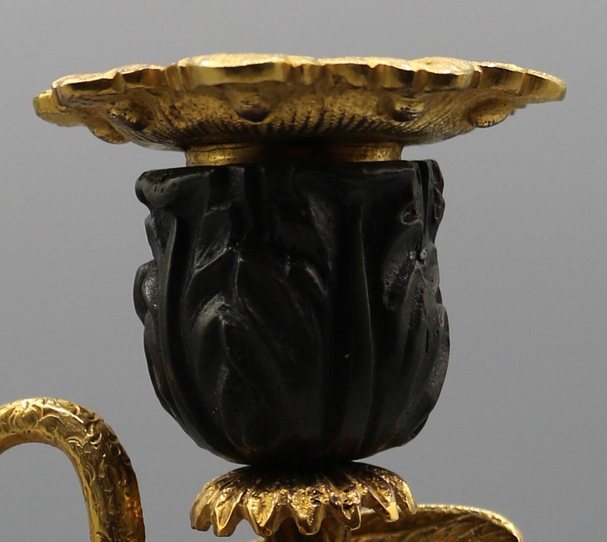 Mid-19th Century Bronze and Ormolu Candlesticks Held by Storks and Serpents 4