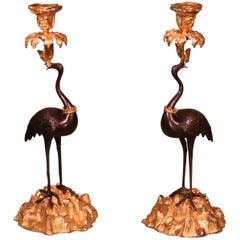 Mid-19th Century Bronze and Ormolu Storks Candlesticks