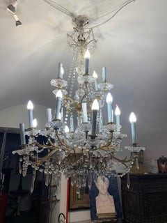 MID 19th CENTURY BRONZE CHANDELIER WITH CRYSTALS