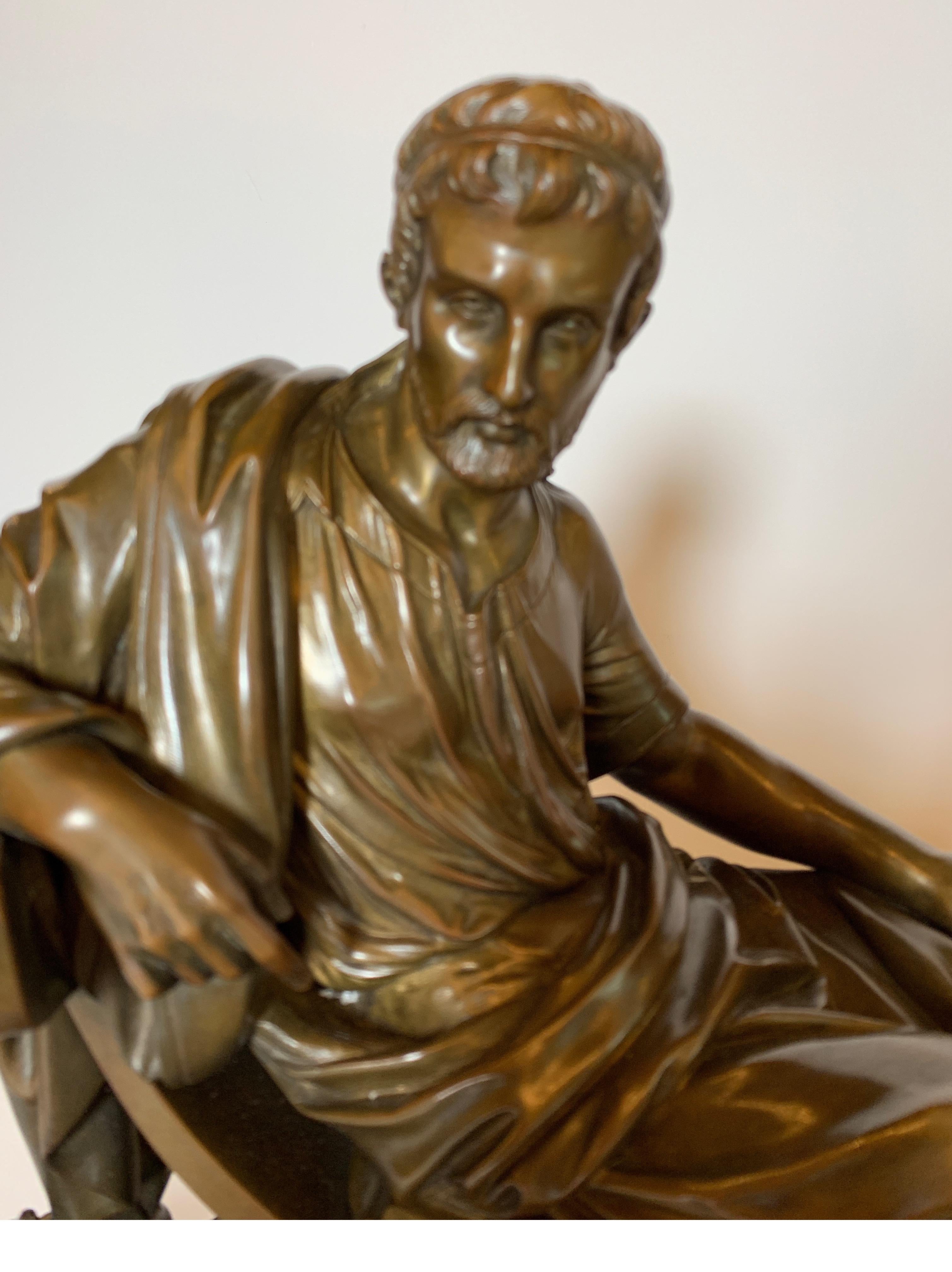 French Mid-19th Century Bronze Figure of Tacitus on Marble Base