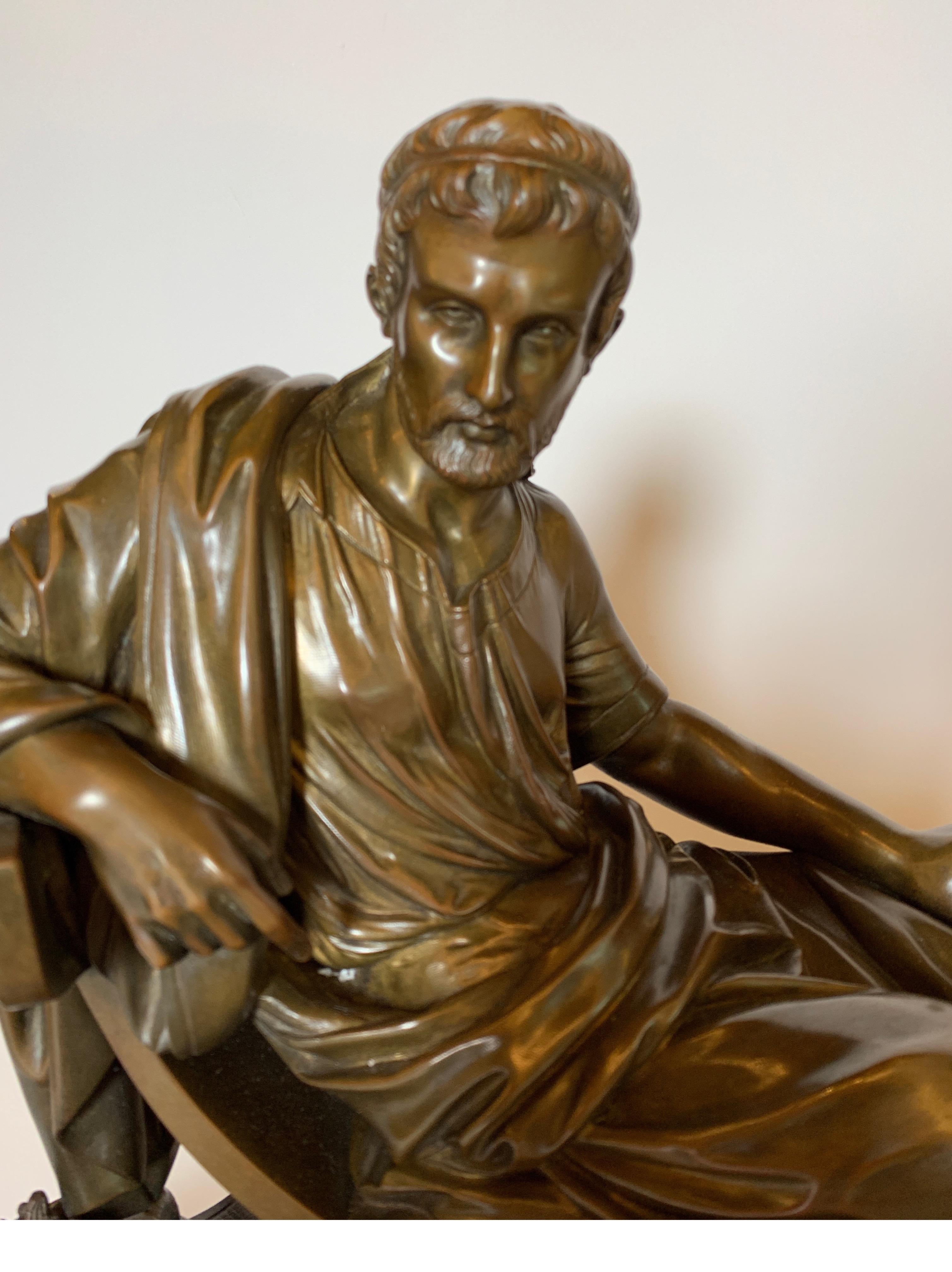 Patinated Mid-19th Century Bronze Figure of Tacitus on Marble Base