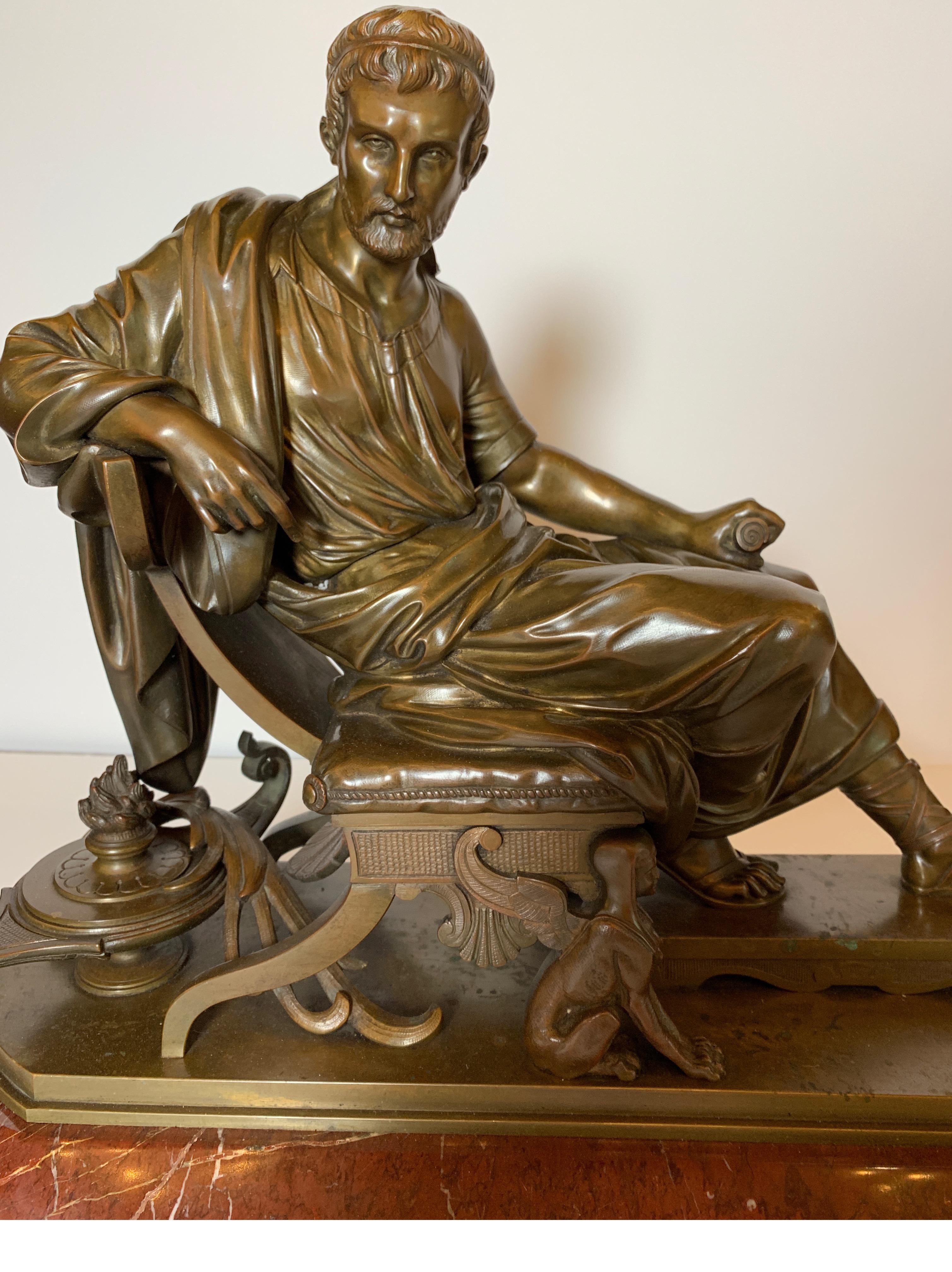 Mid-19th Century Bronze Figure of Tacitus on Marble Base In Excellent Condition In Lambertville, NJ
