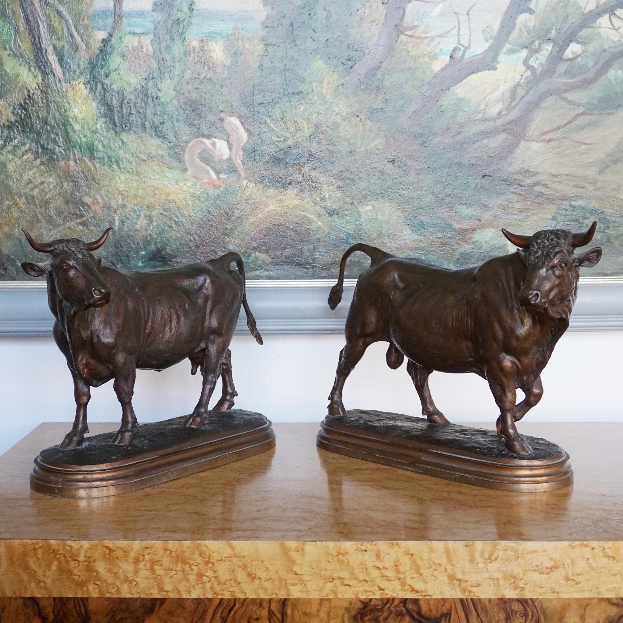 Mid 19th Century Bronze Sculptures of a Bull and Cow by Isidore Bonheur C1865 14