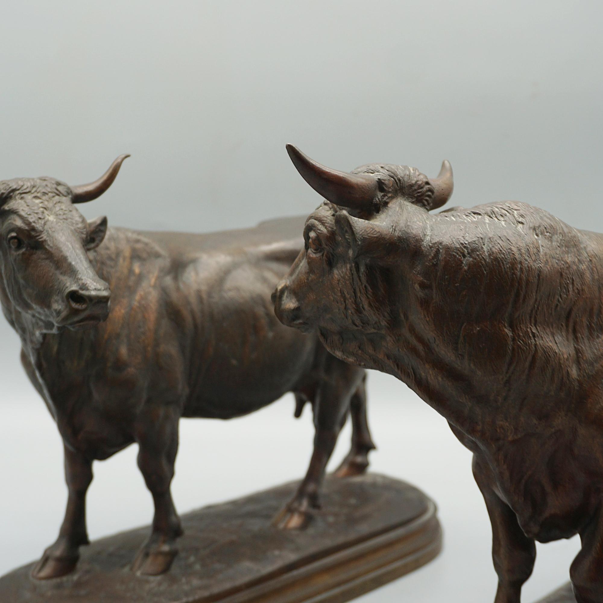 Mid 19th Century Bronze Sculptures of a Bull and Cow by Isidore Bonheur C1865 In Good Condition In Forest Row, East Sussex