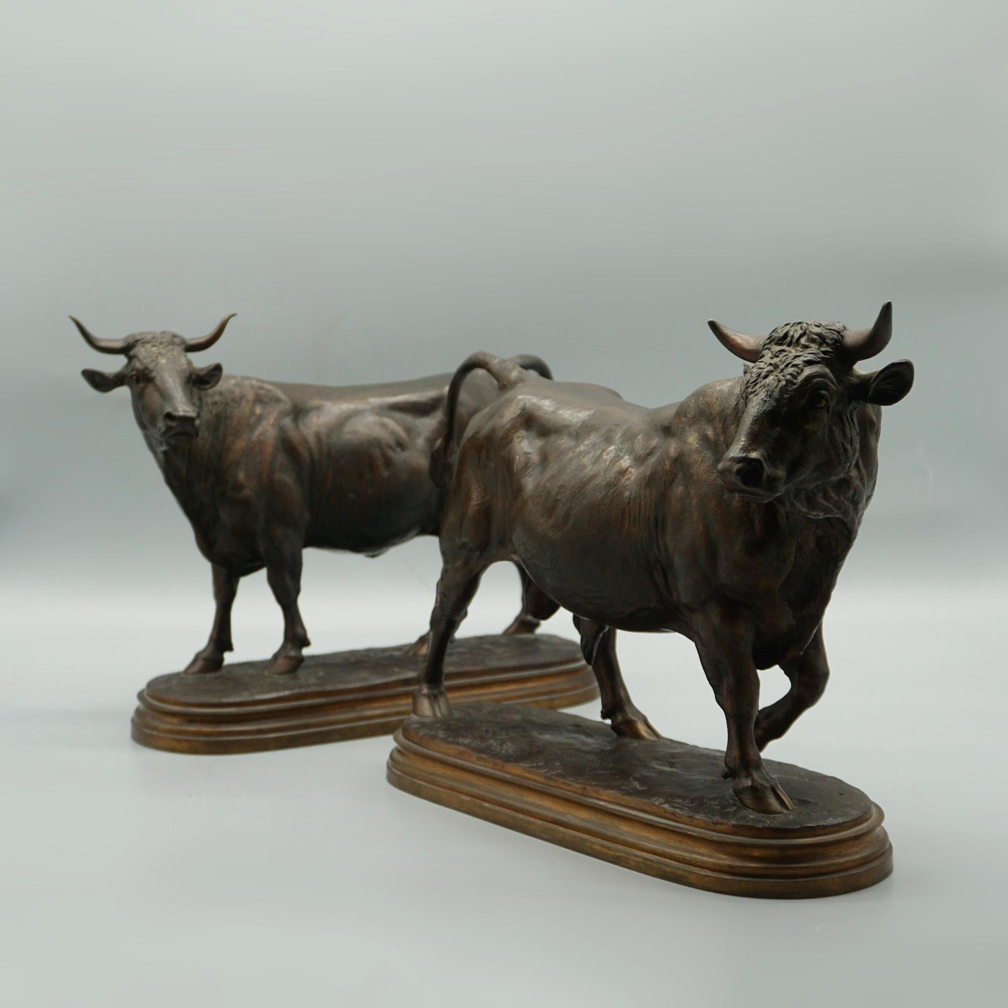 Mid 19th Century Bronze Sculptures of a Bull and Cow by Isidore Bonheur C1865 1