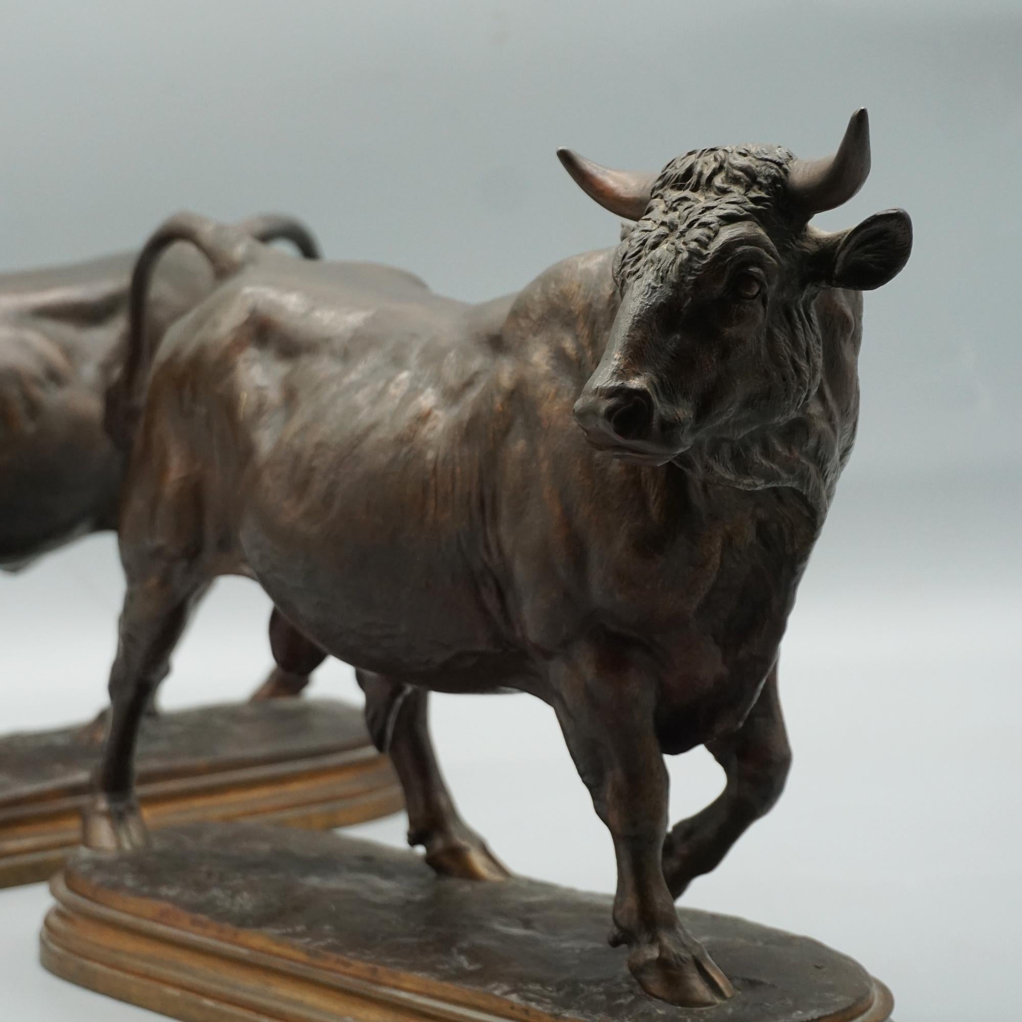 Mid 19th Century Bronze Sculptures of a Bull and Cow by Isidore Bonheur C1865 2