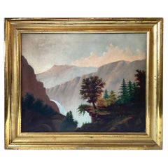 Bukolische Szene aus der Mitte des 19. Jahrhunderts, Öl auf Leinwand in originalem vergoldetem Holzrahmen