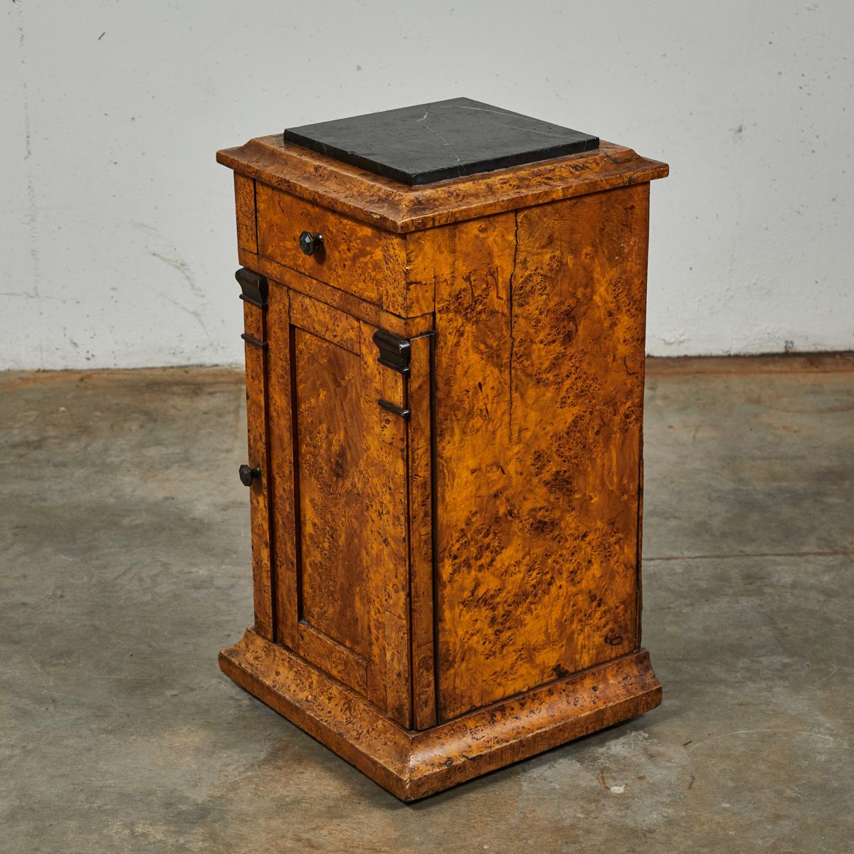 Mid-19th Century Burl Wood Stand with Black Marble Top from England 1