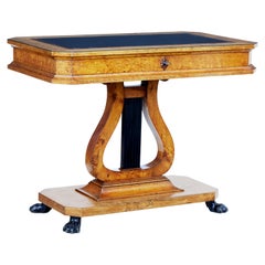 Mid-19th Century Burr Birch Lyre Form Occasional Table