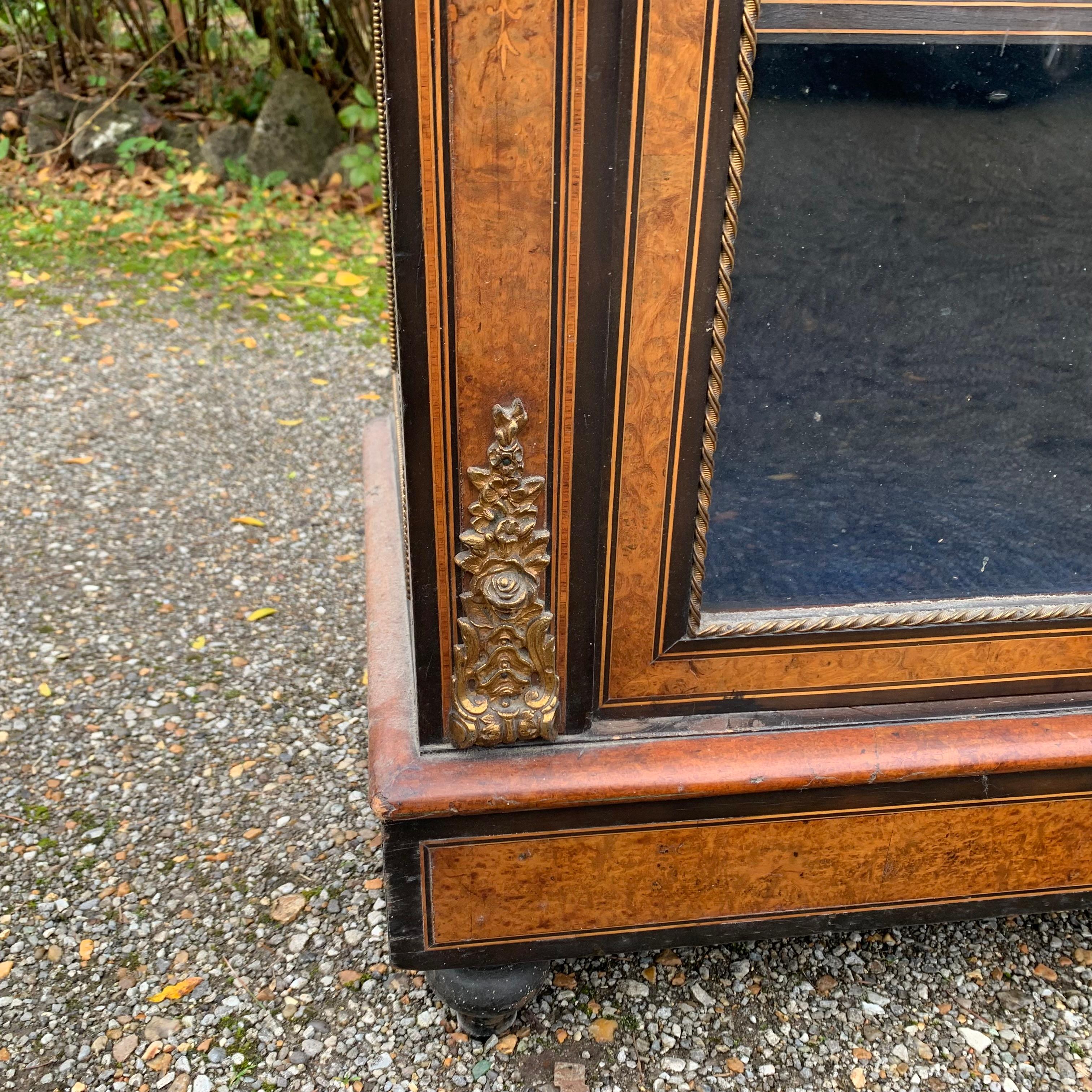 English Mid 19th Century Burr Walnut Inlaid Display Cabinet/credenza