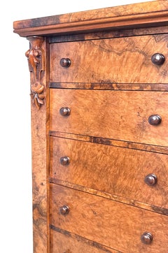 Mid 19th Century Burr Walnut Wellington Chest Of Drawers
