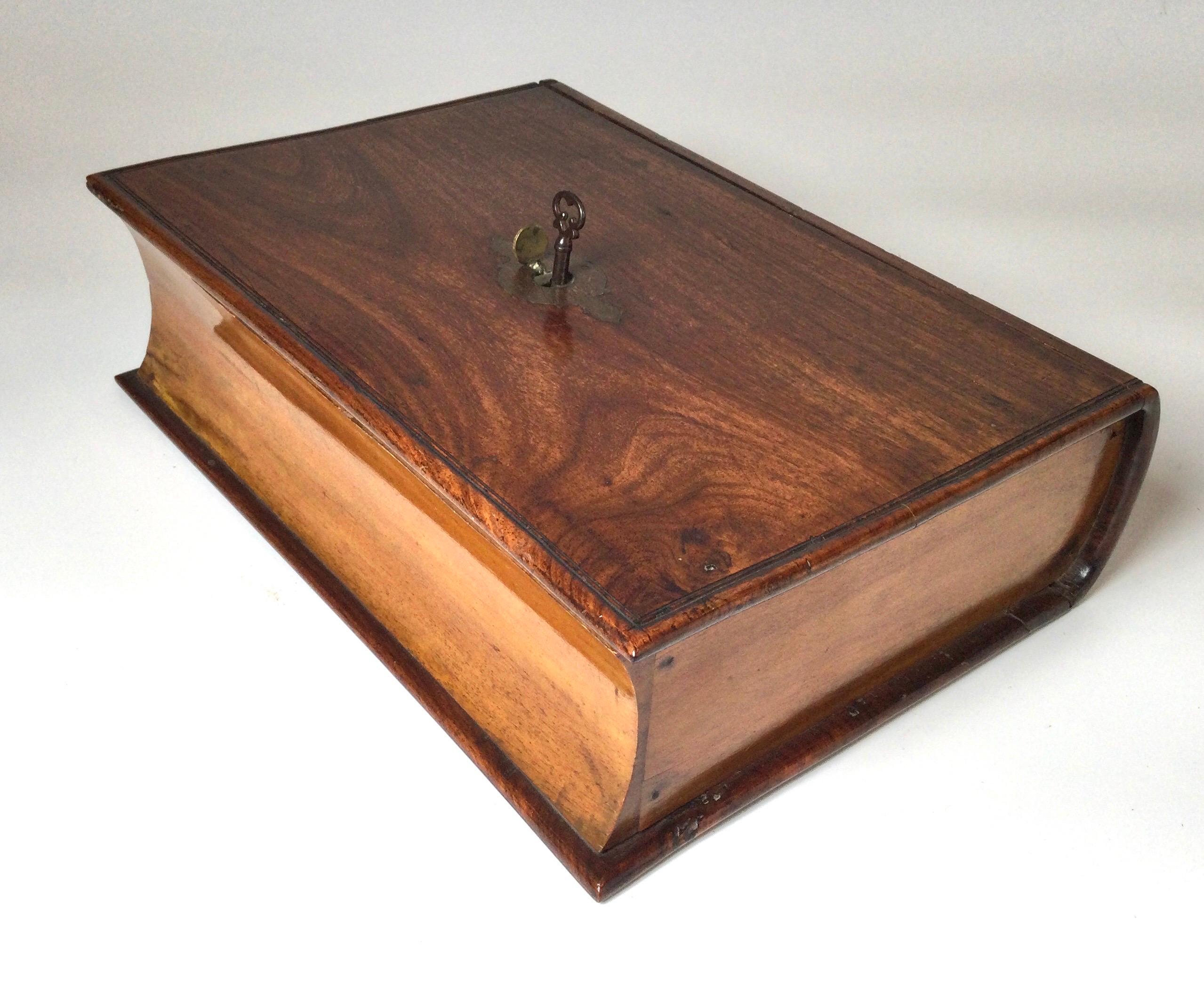Mid 19th Century Captains Hand Carved Walnut Lap Desk Book Box With Key Lock 6