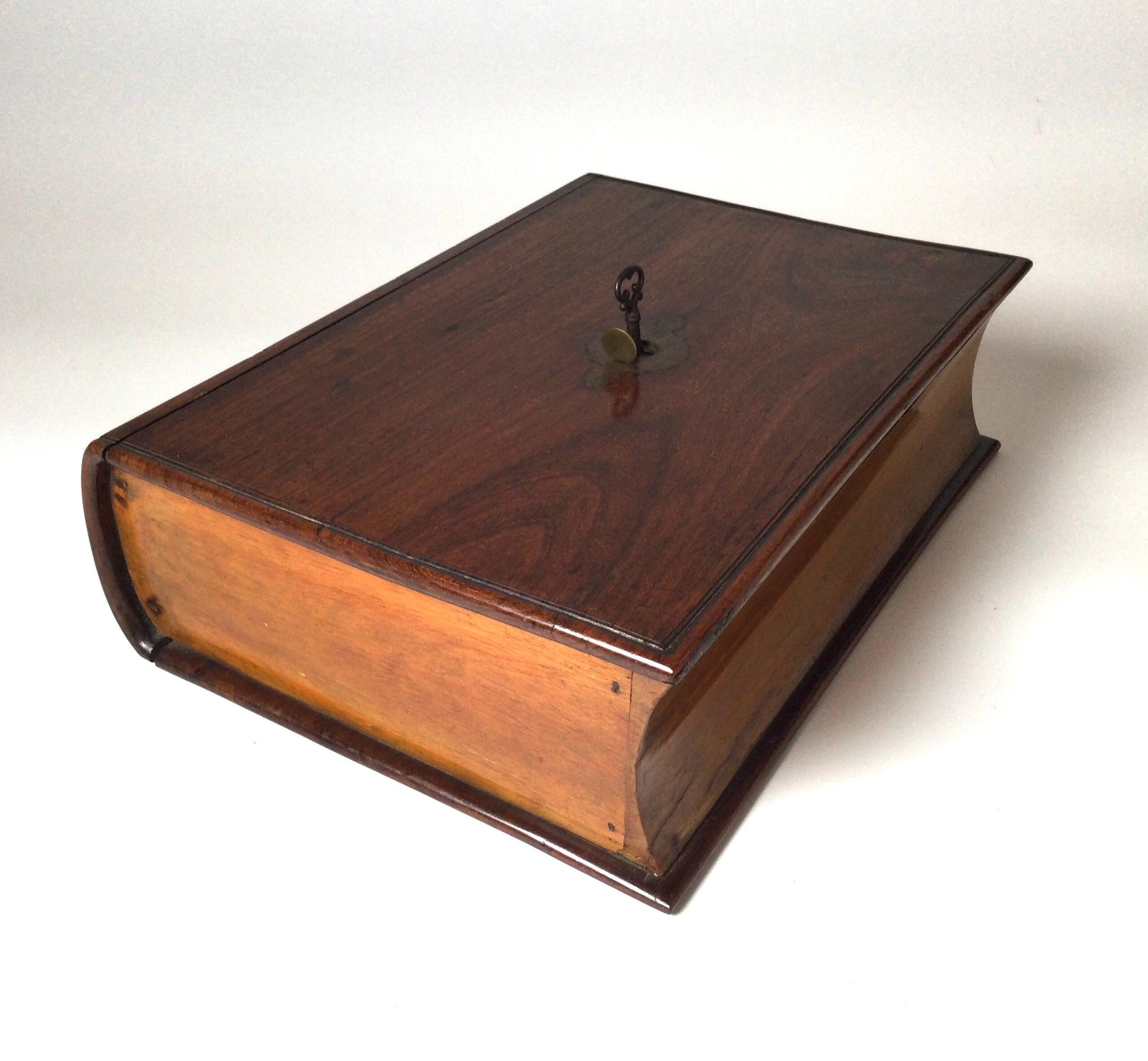 Mid 19th Century Captains Hand Carved Walnut Lap Desk Book Box With Key Lock 4