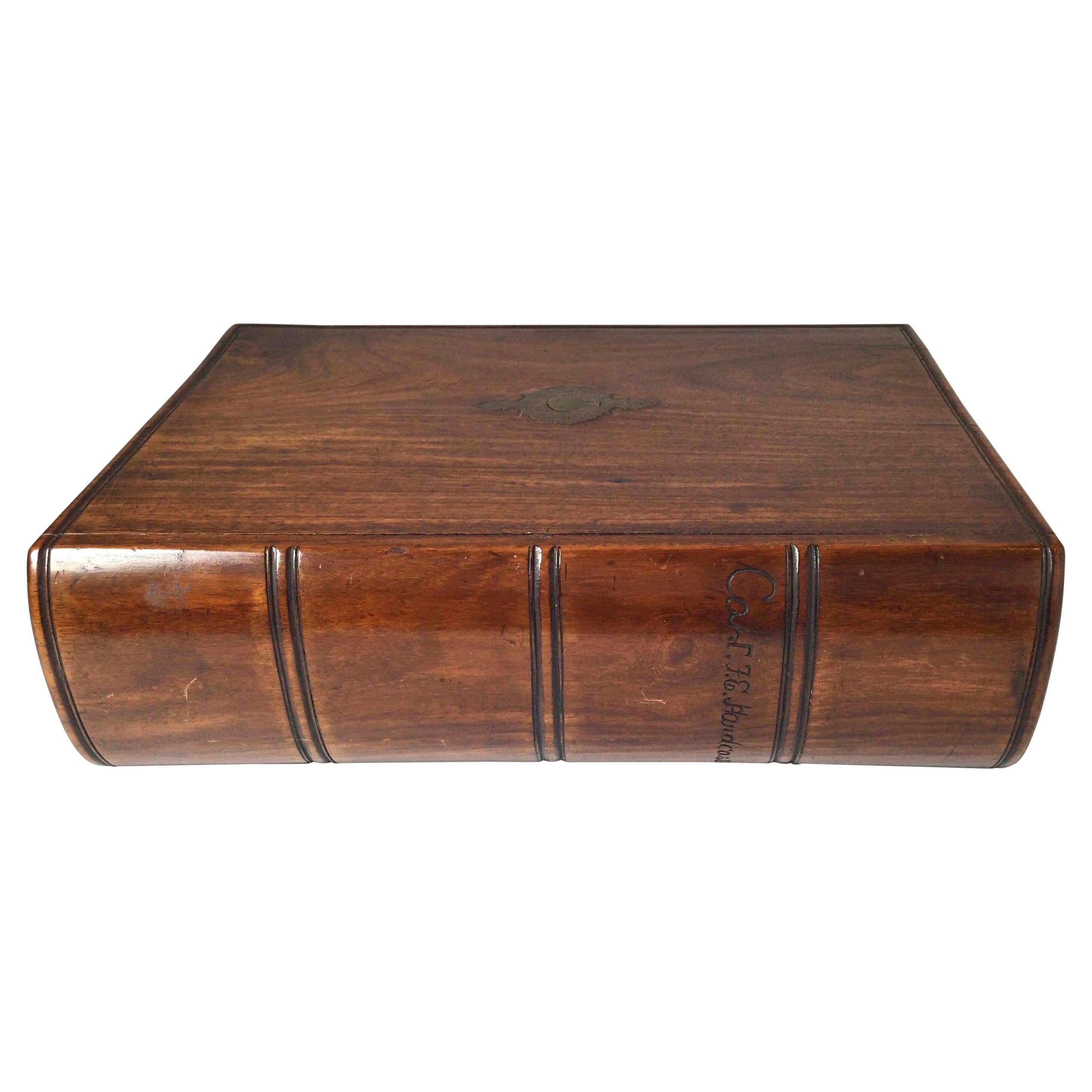 Mid 19th Century Captains Hand Carved Walnut Lap Desk Book Box With Key Lock