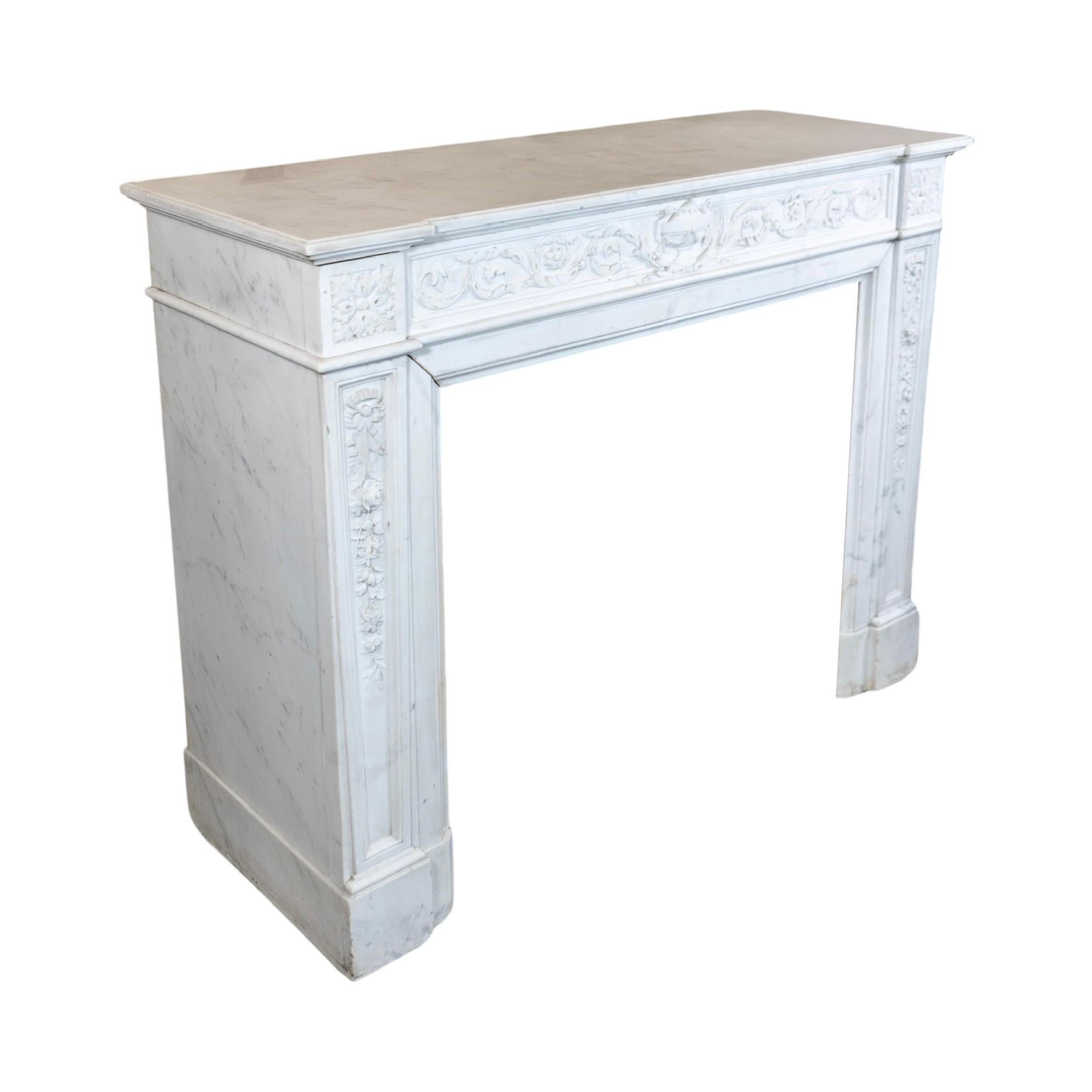 Mid-19th Century Carrara Marble Mantel from France In Good Condition For Sale In Dallas, TX