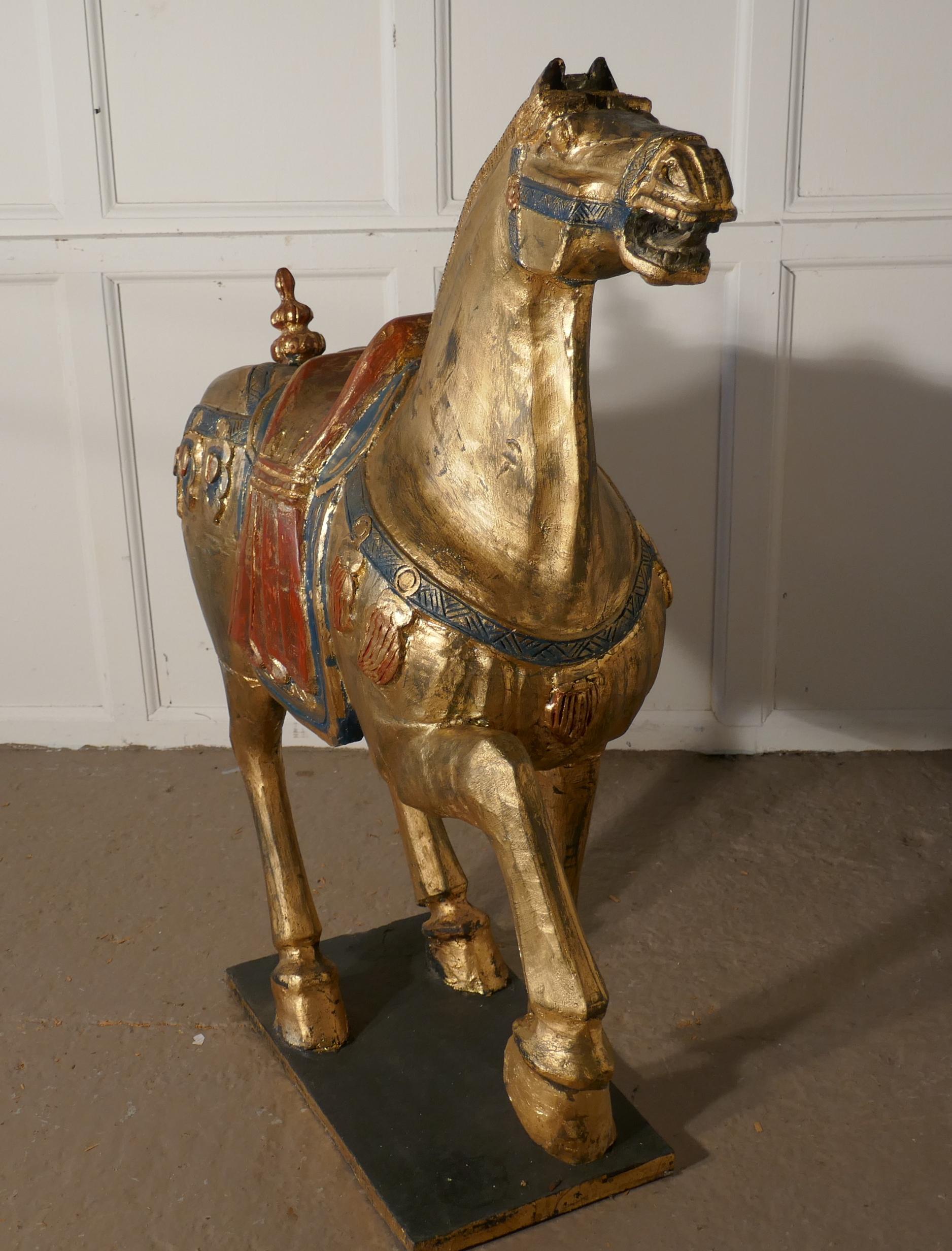 Chinese Export Mid-19th Century Carved and Painted Wooden Tang Dynasty Horse For Sale