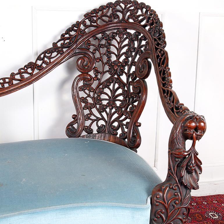 Mid 19th Century Carved Anglo Indian Settee In Good Condition For Sale In Vancouver, British Columbia