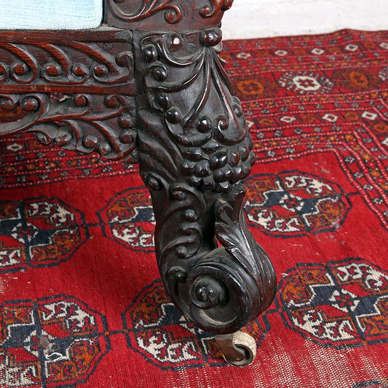 Velvet Mid 19th Century Carved Anglo Indian Settee For Sale