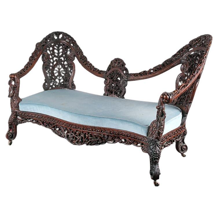 Mid 19th Century Carved Anglo Indian Settee For Sale