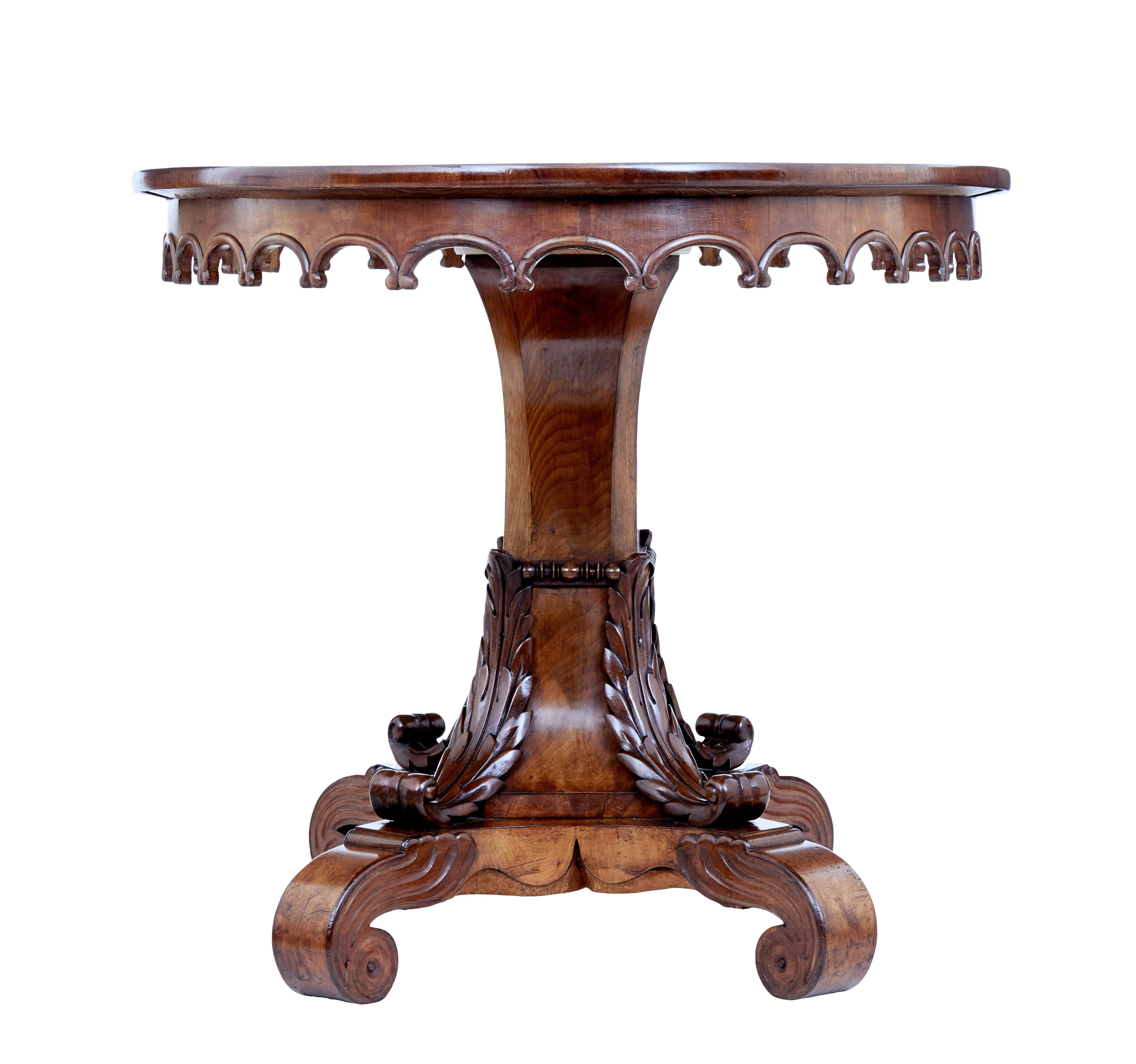 Victorian Mid 19th Century Carved Flame Mahogany Oval Center Table