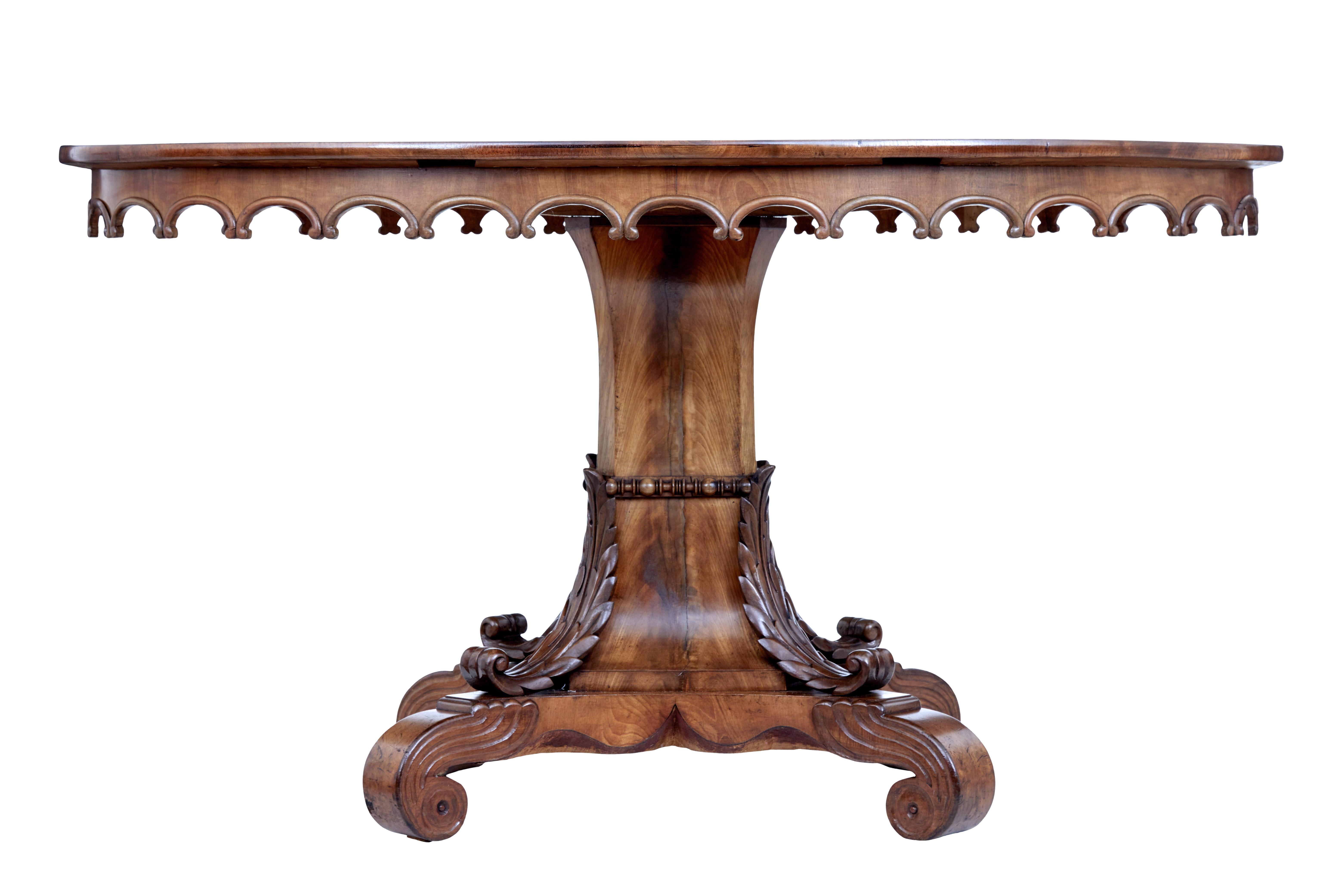 Swedish Mid 19th Century Carved Flame Mahogany Oval Center Table