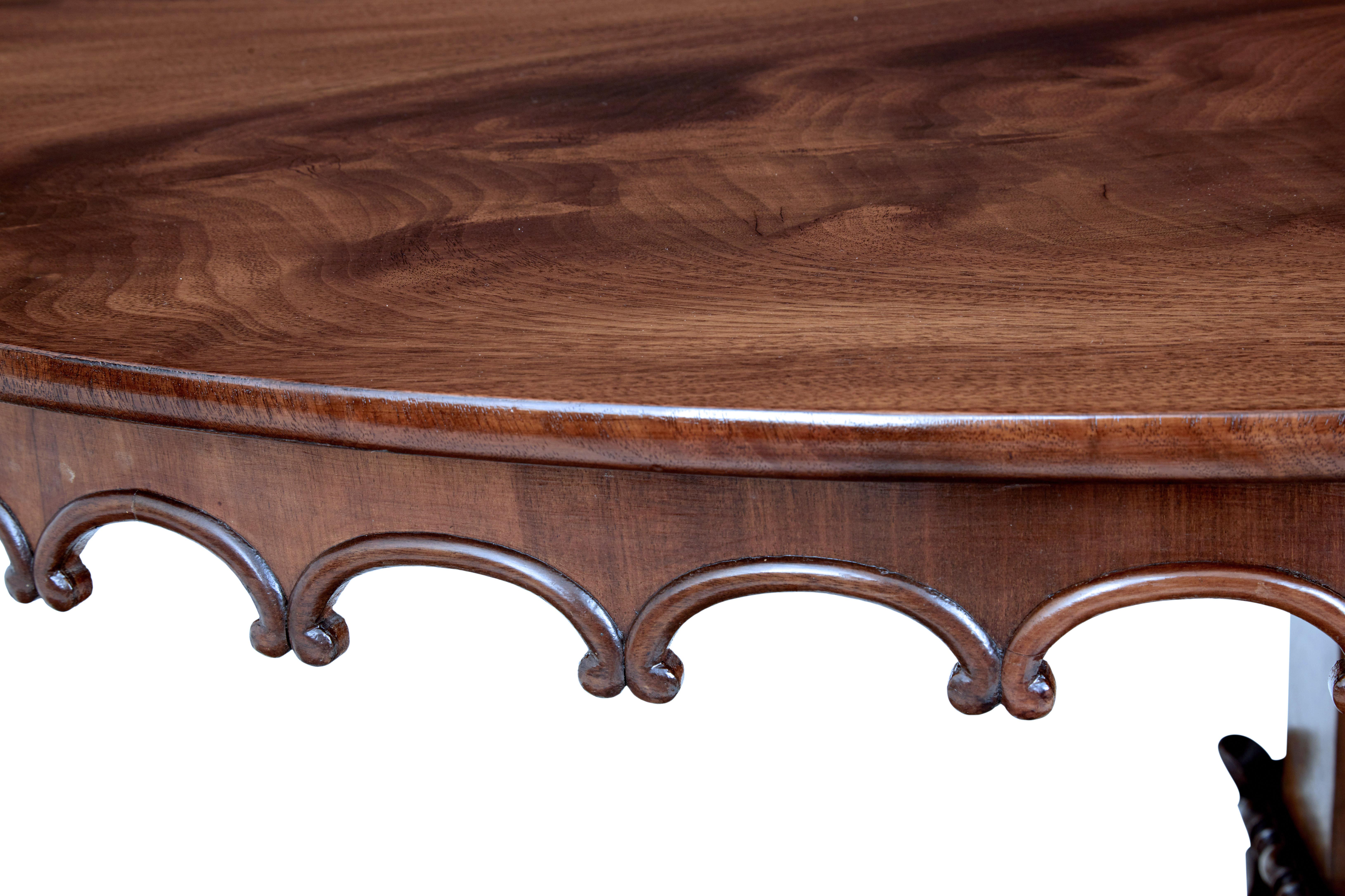 Mid 19th Century Carved Flame Mahogany Oval Center Table 2