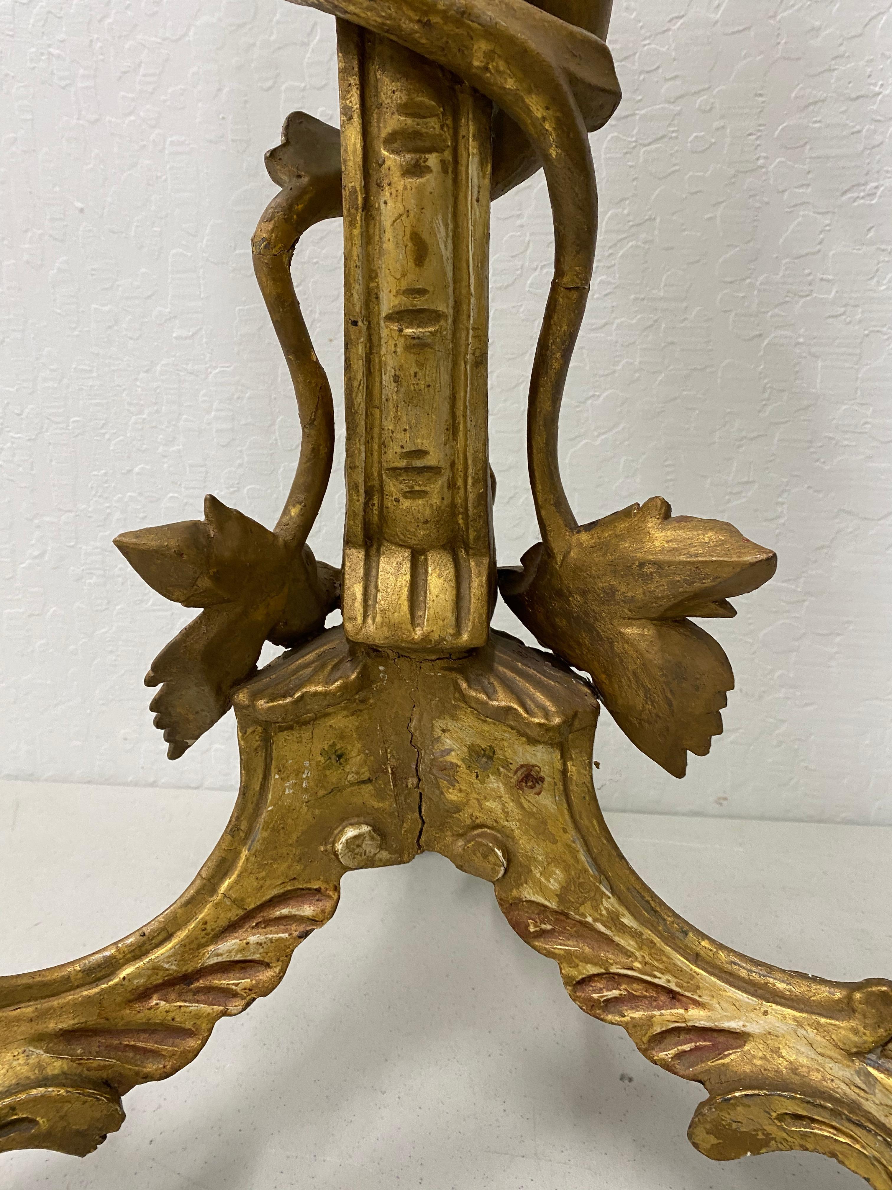 Wood Mid-19th Century Carved Gilded and Painted Plant Stand