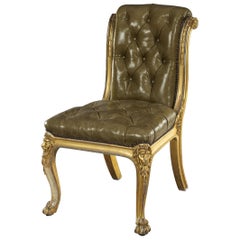 Mid-19th Century Carved Giltwood Scandinavian Leather Chair Mid-19th Century Carved Giltwood Scandinavian Leather Chair