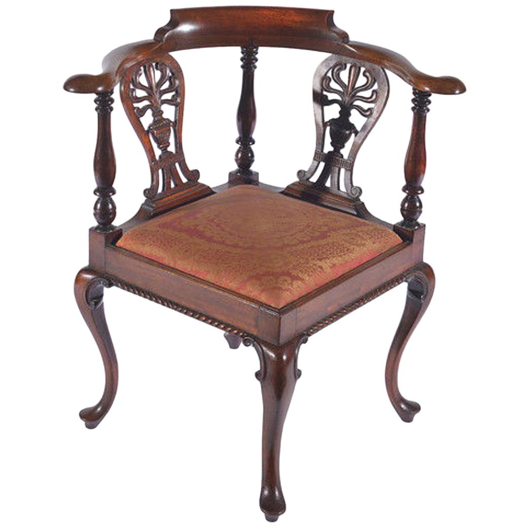 Mid-19th Century Carved Mahogany Corner Chair For Sale