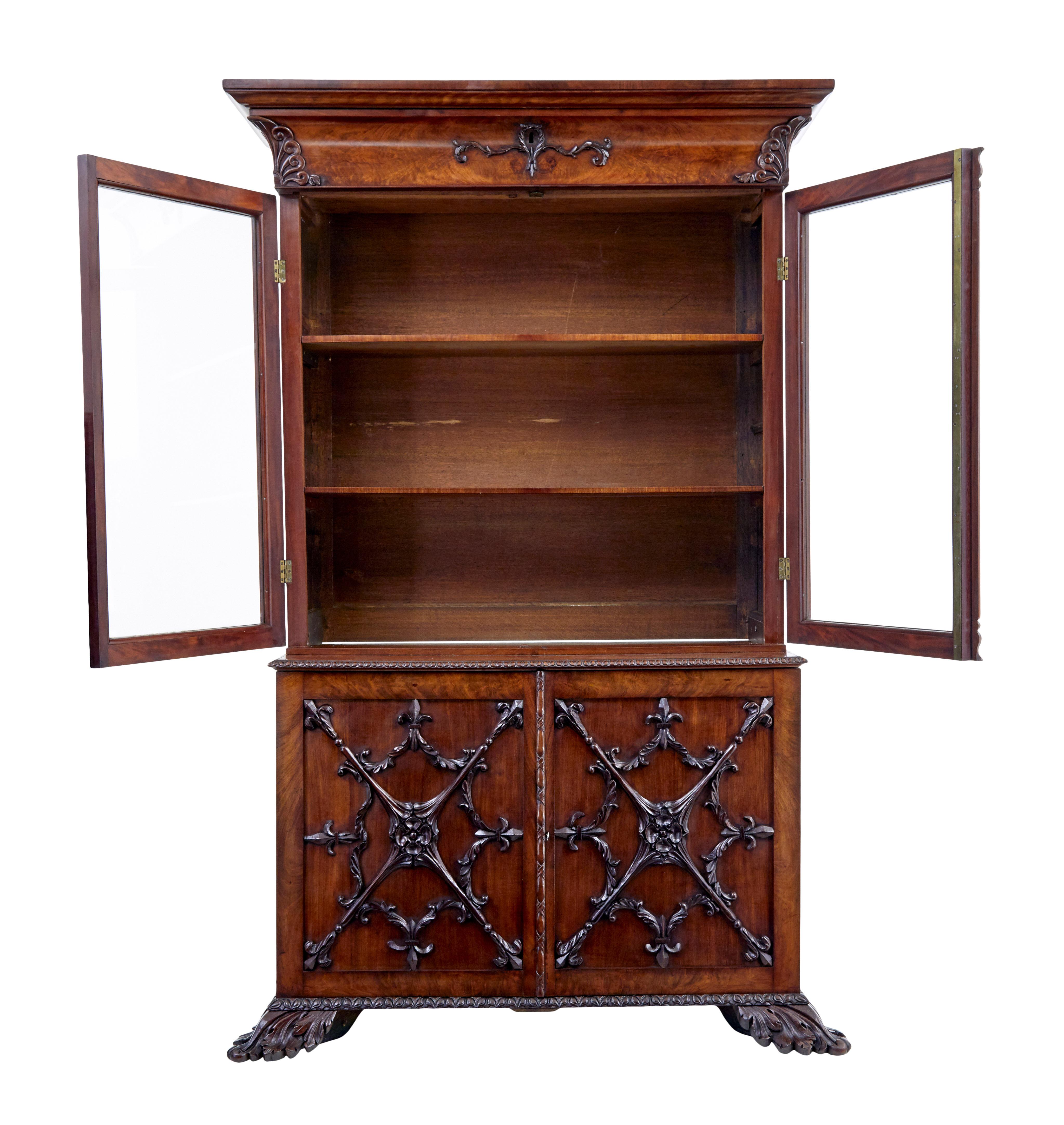 Baroque Mid 19th century carved mahogany Danish bookcase For Sale