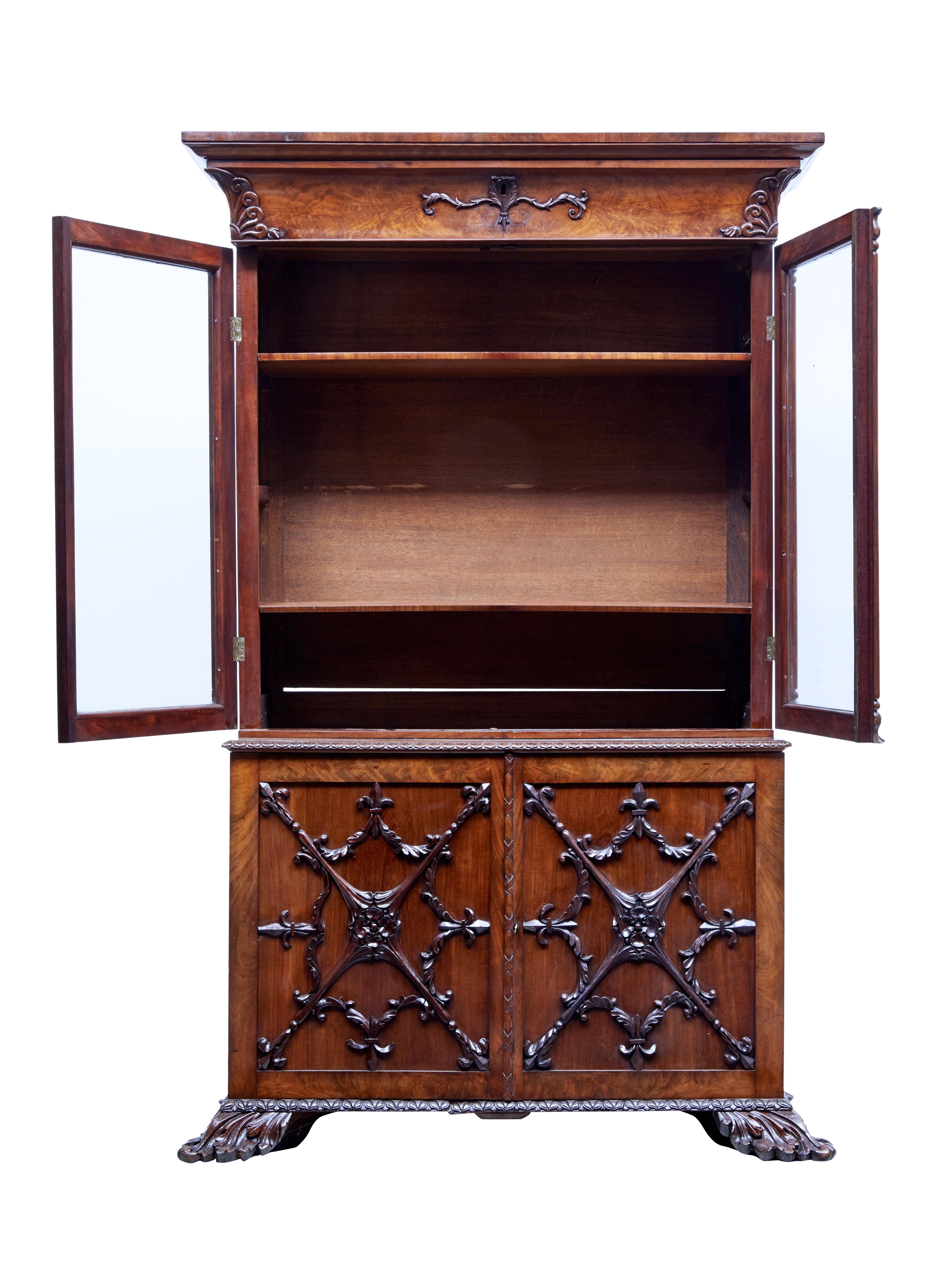 Mid-19th Century Carved Mahogany Danish Bookcase In Fair Condition In Debenham, Suffolk