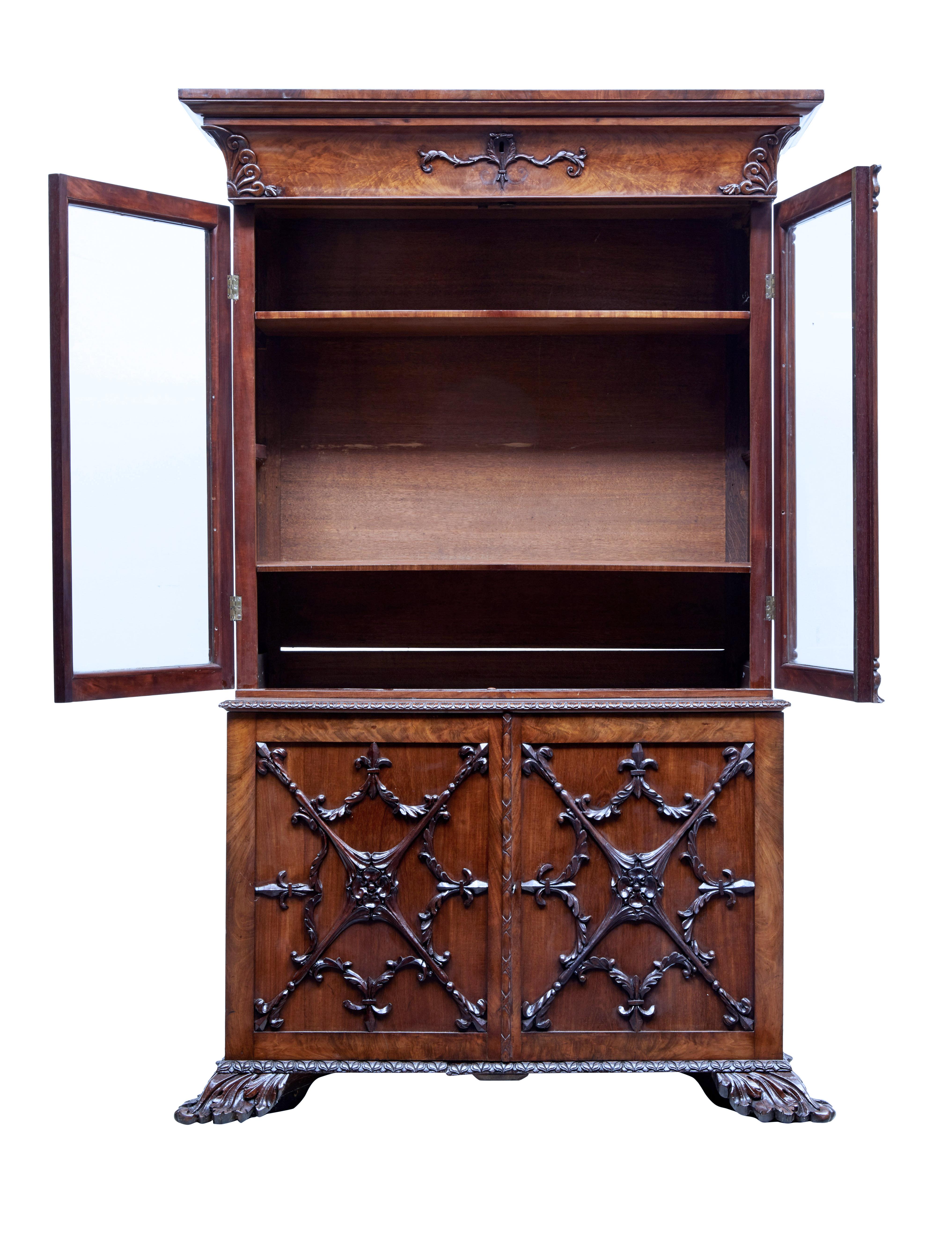 Hand-Carved Mid-19th Century Carved Mahogany Danish Bookcase