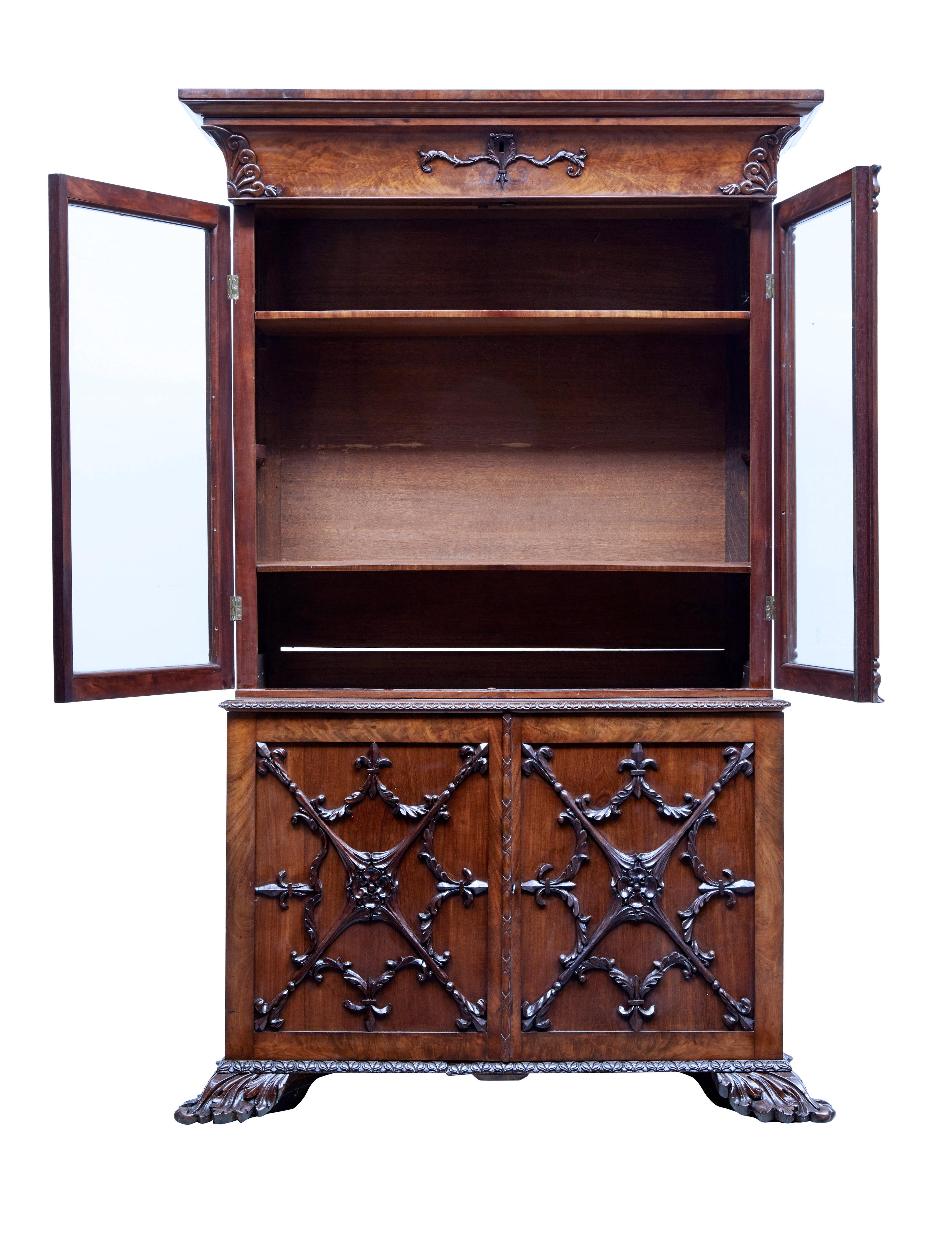 Hand-Carved Mid 19th Century Carved Mahogany Danish Bookcase For Sale