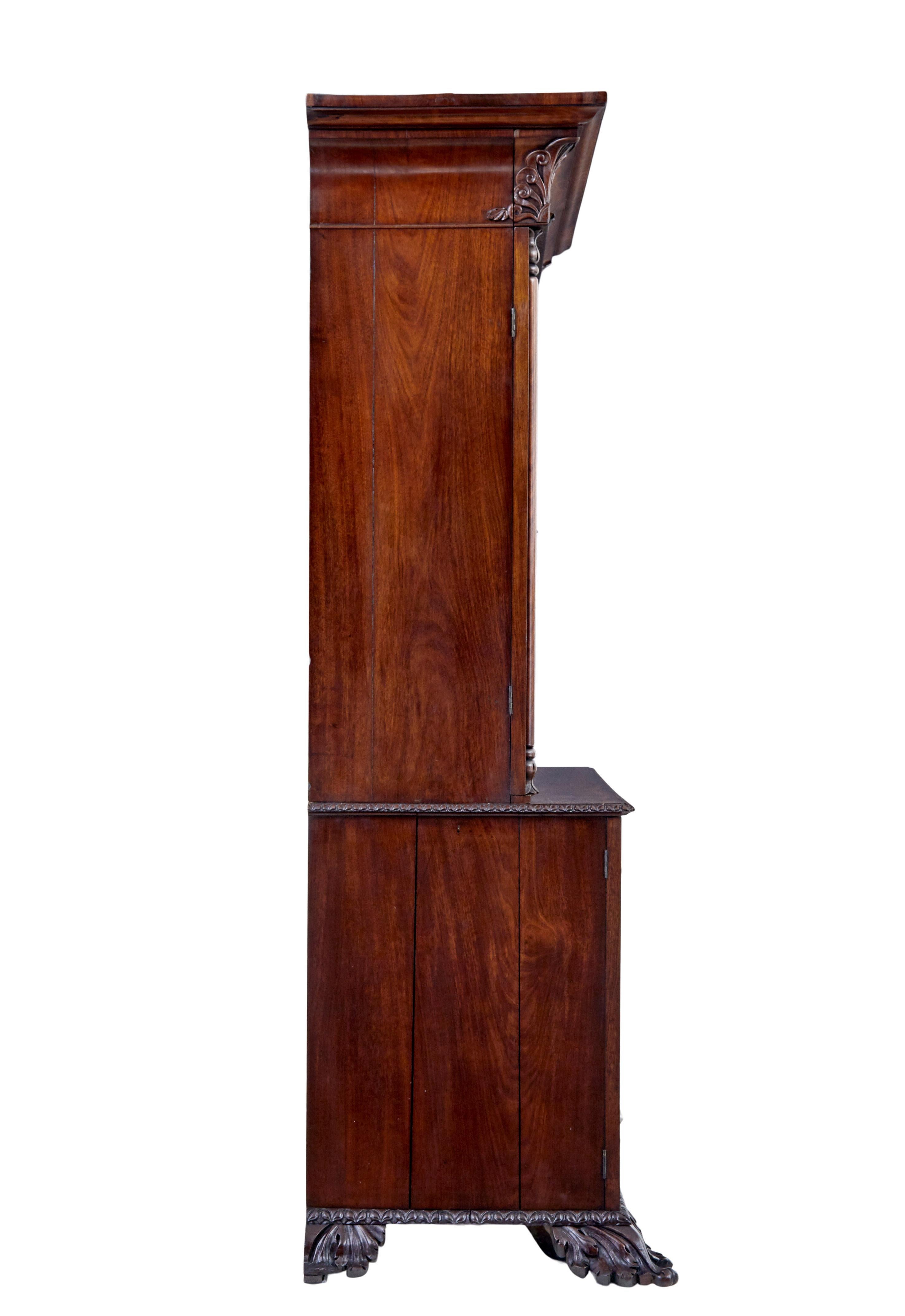 Glass Mid 19th century carved mahogany Danish bookcase For Sale
