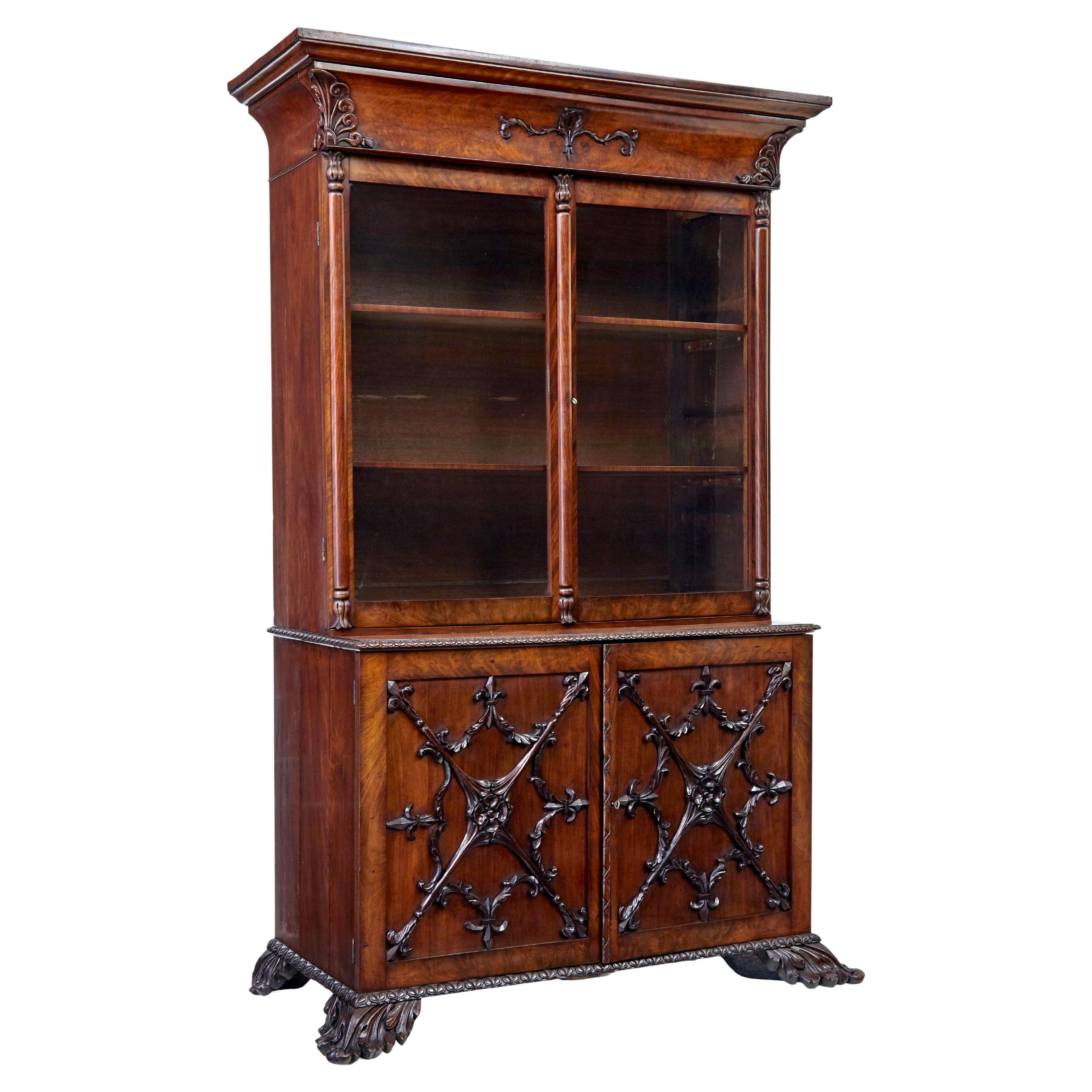 Mid 19th century carved mahogany Danish bookcase For Sale