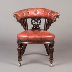 Mid-19th Century Carved Mahogany Desk Chair with Red Leather Upholstery