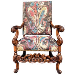 Mid-19th Century Carved Oak and Elm Upholstered Armchair