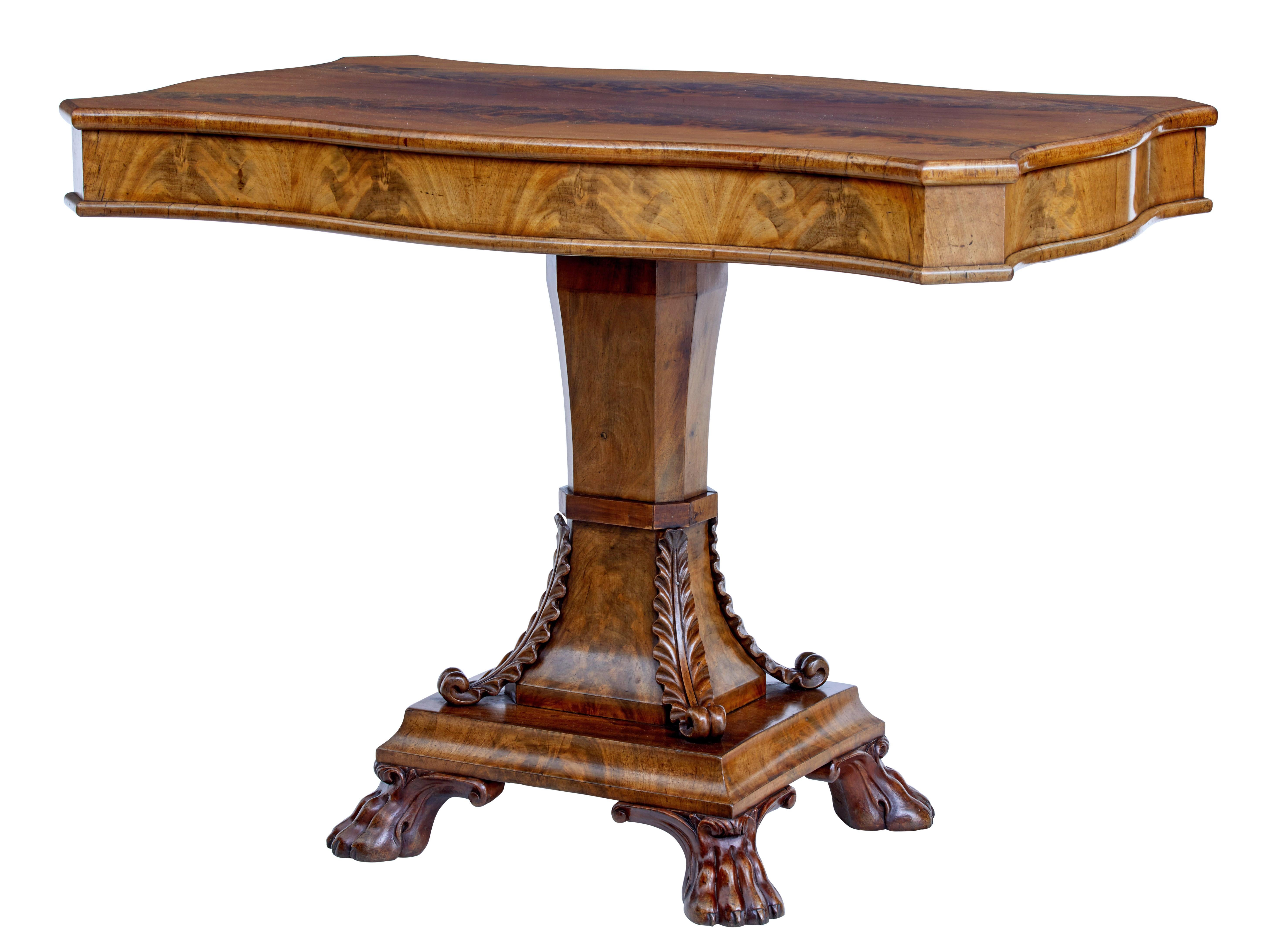 William IV Mid-19th Century Carved Swedish Flame Mahogany Centre Table