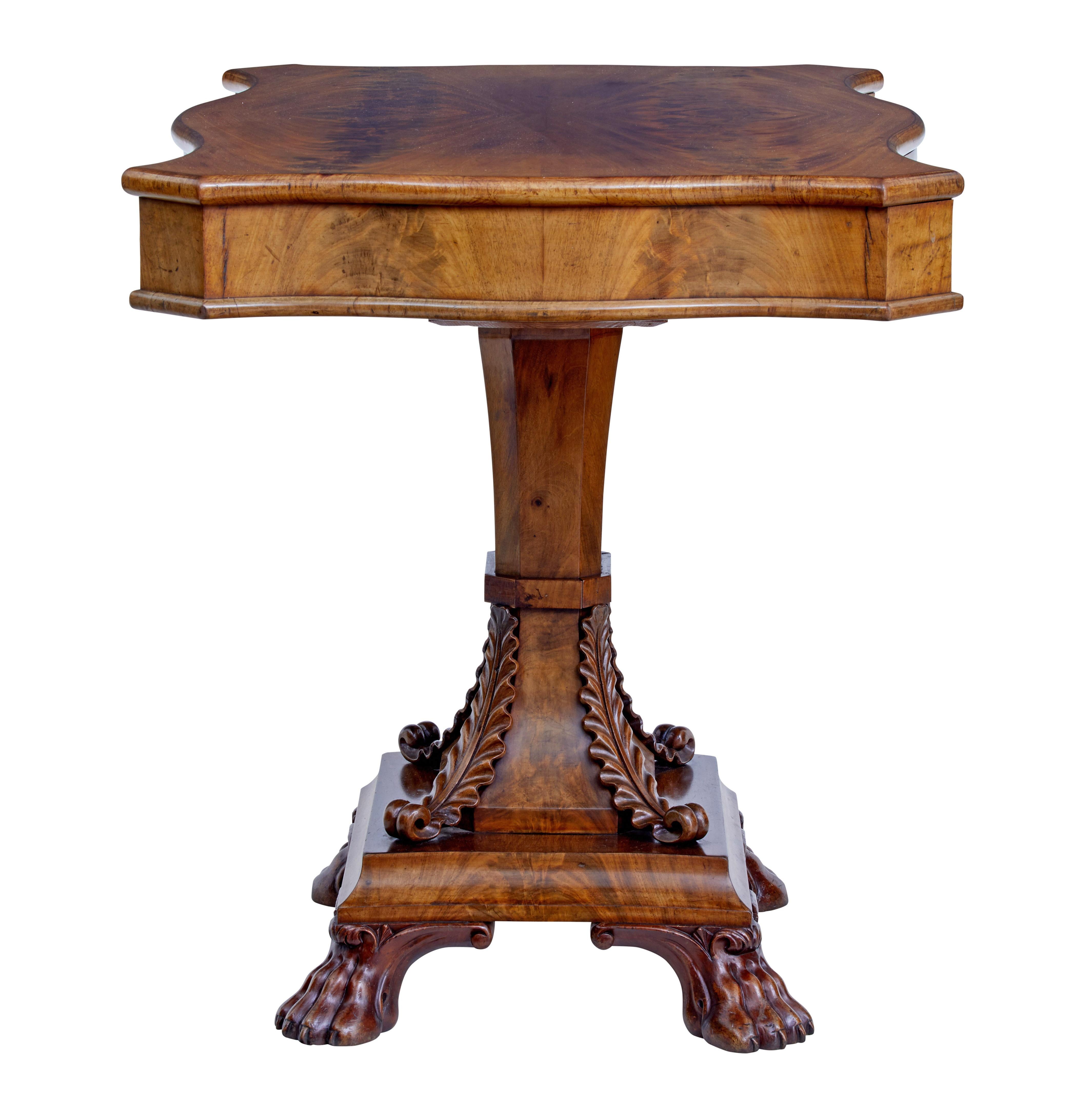 Hand-Carved Mid-19th Century Carved Swedish Flame Mahogany Centre Table
